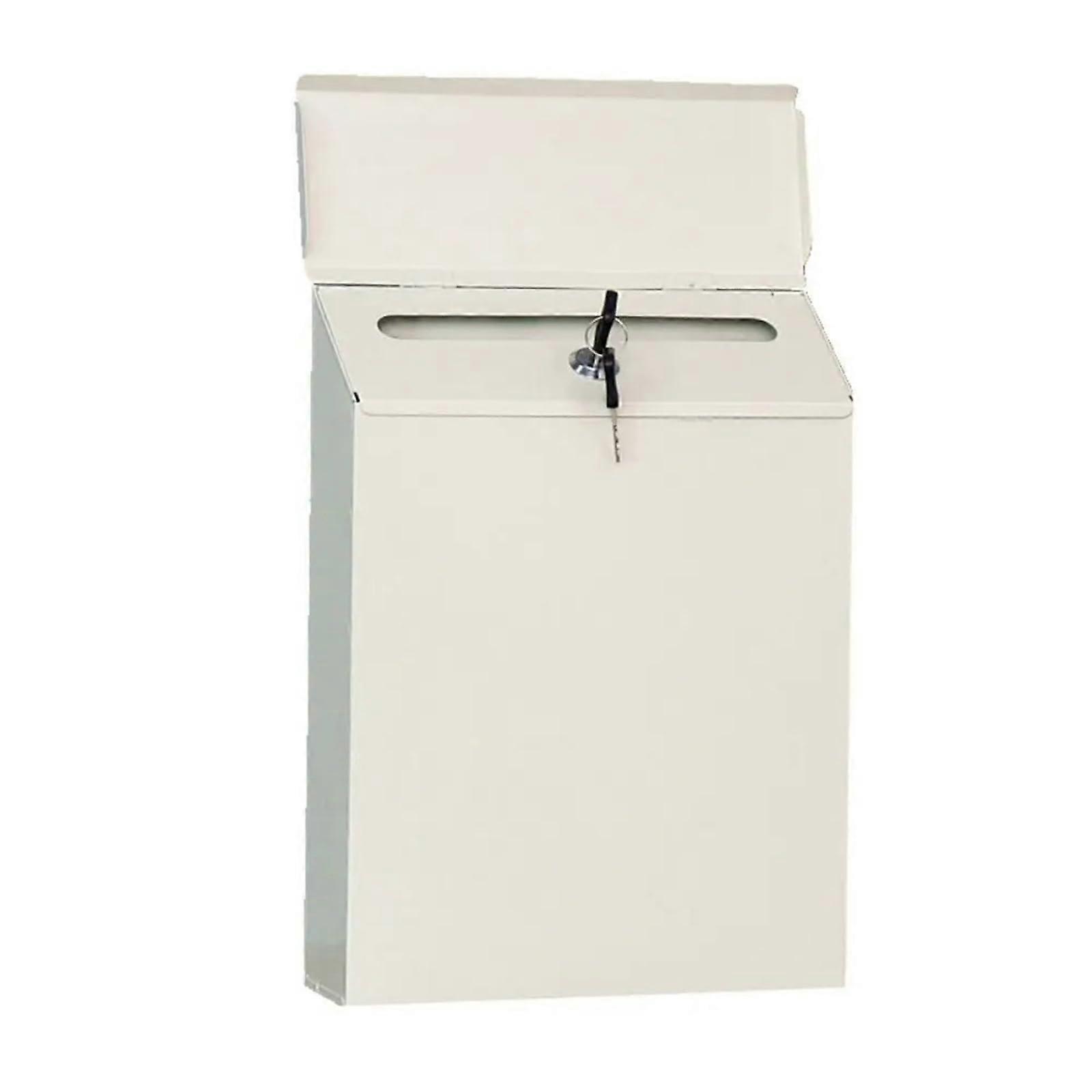 Lockable Mailbox, Hanging Mailbox Made of Iron, Rectangular Solid Newspaper Box for Home (White)