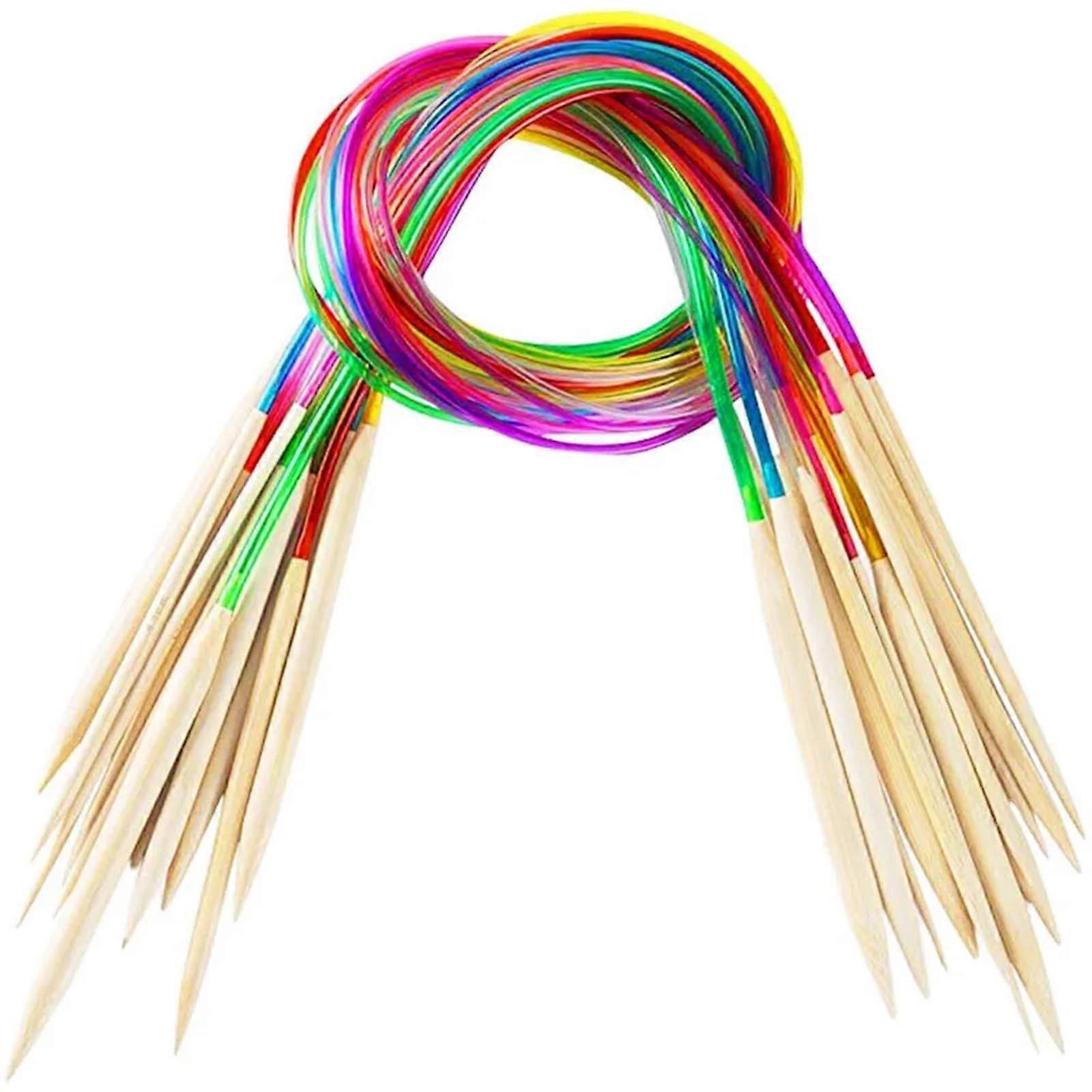 Weaving Needle, Bamboo Knitting Needles, 18 Pieces, Double-Pointed and Ring Needles, 40/60/80/120 cm