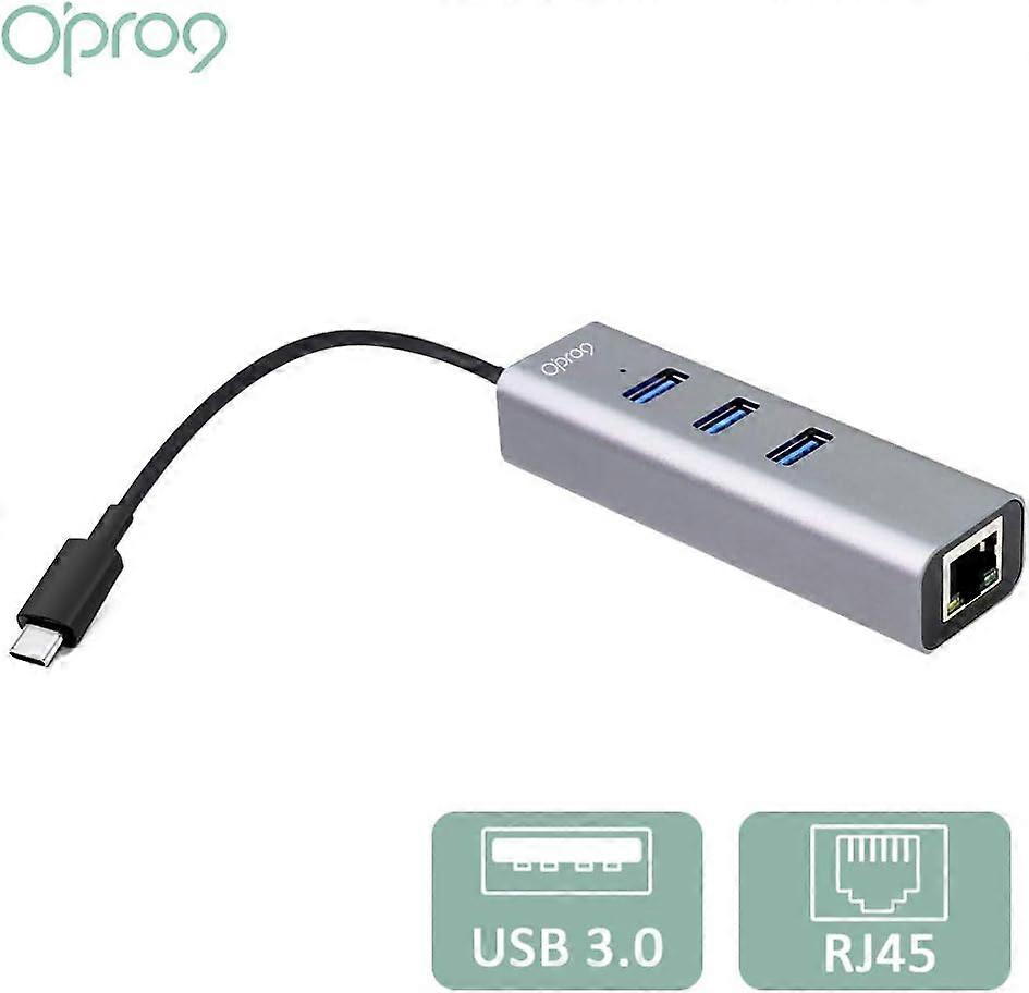 Hub da USB C a Ethernet 4 in 1 Opro9, adattatore di rete USB OTG, 3xUSB 3.0, Thunderbolt 3, con 10/100/1000 Mpbs RJ45 Gigabit