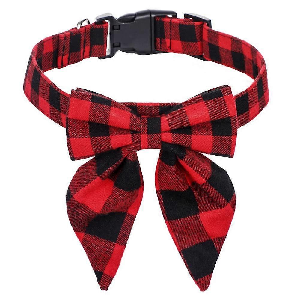 Christmas Dog Collar with Bow Tie, Large Size Checkered Pattern, Adjustable Buckle Design for Large Dogs, Classic Style