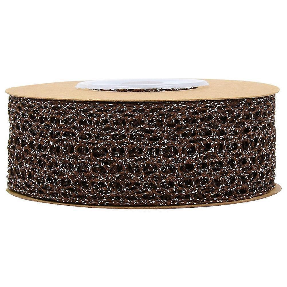 Hand Sewing Accessories Hollow Mesh Braided Ribbon Polyester Silver Silk For Gardening Home Decoration 1 Roll Deep Coffee 5 Yard