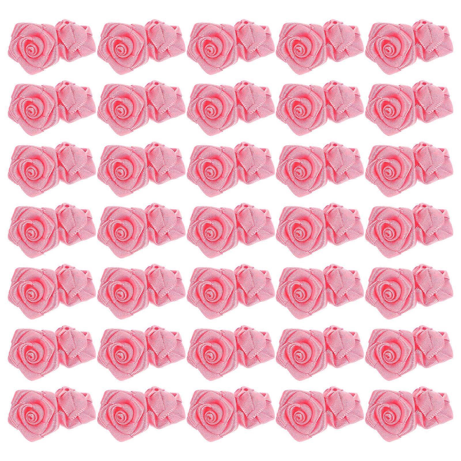 Mini Ribbon Embroidery Roses Clothes Decor Diy Garment Accessories For Arts And Crafts Projects 100Pcs Pink 2.10X2.10X0.90Cm