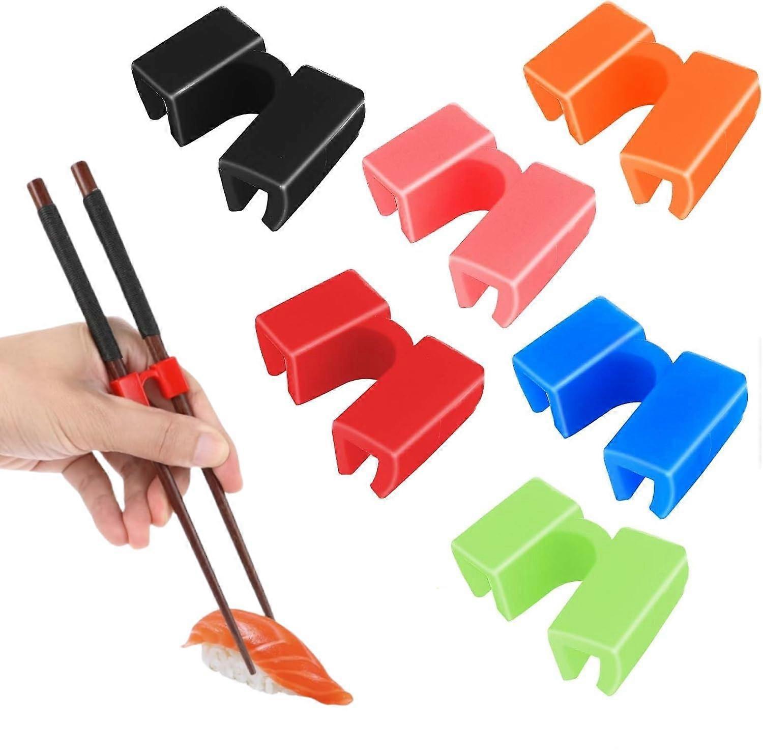 Chopstick Helper Set of 6 Reusable Trainer Aid for Adults and Children, Easy Grip Wooden Chopsticks for Learning