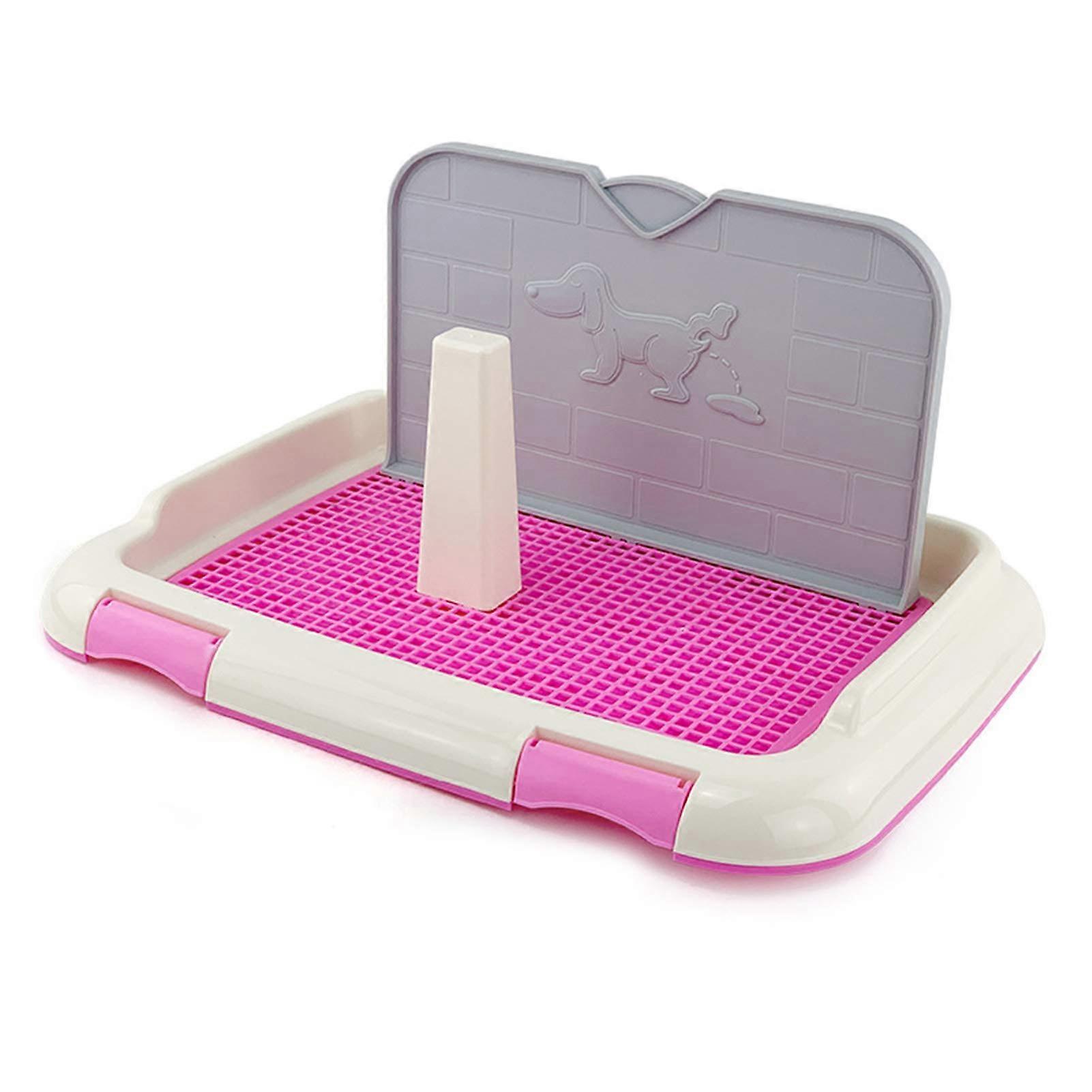 Pet Potty Tray With Removable Base, Non-Slip Cushion, Column Wall-Flat Toilet, Size M, Pink For Small And Medium Dogs