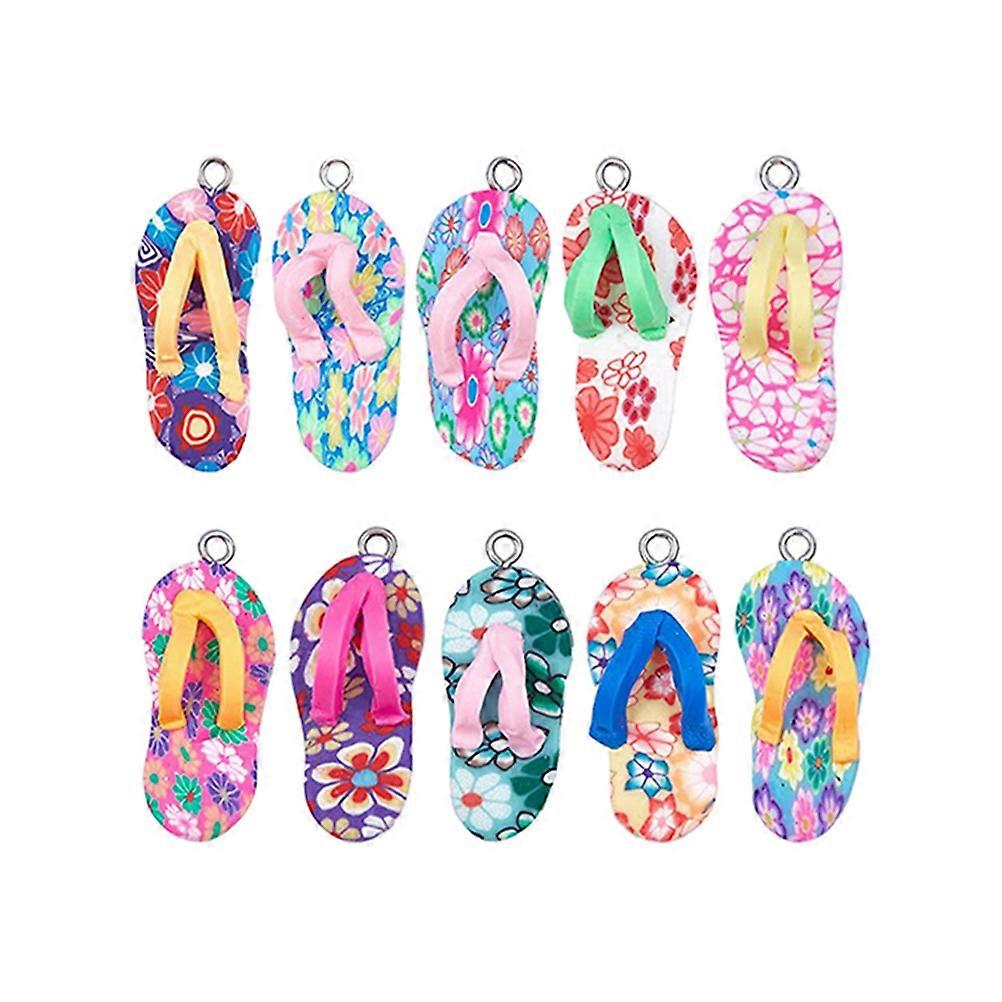 Earring Bracelet Charm Beach Slippers Charms Diy Craft Projects Assorted Color 3.3x1.5cm Realistic Design 10Pcs