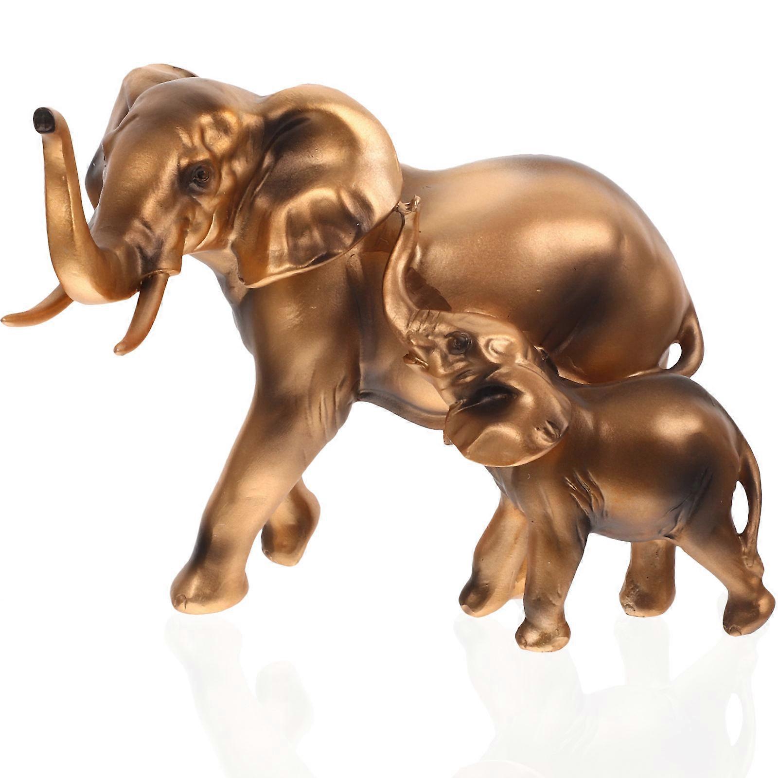 Mini Elephant Statue Resin Animal Sculpture Study Decor Coffee 23x11x17cm Desktop Decor 1Set