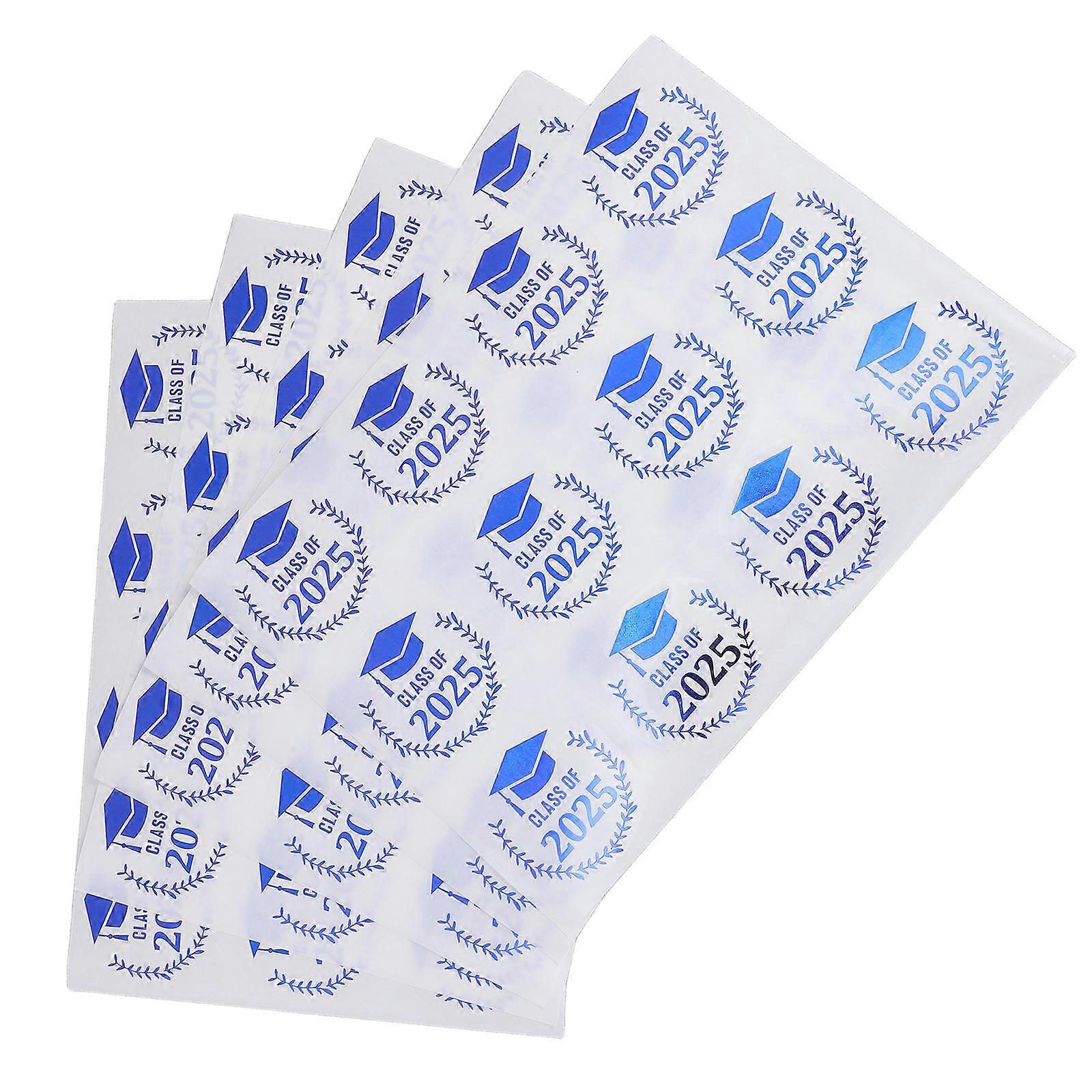 Blue PET Self Adhesive Graduation Cap Stickers for Party Decor Waterproof 10 Sheets