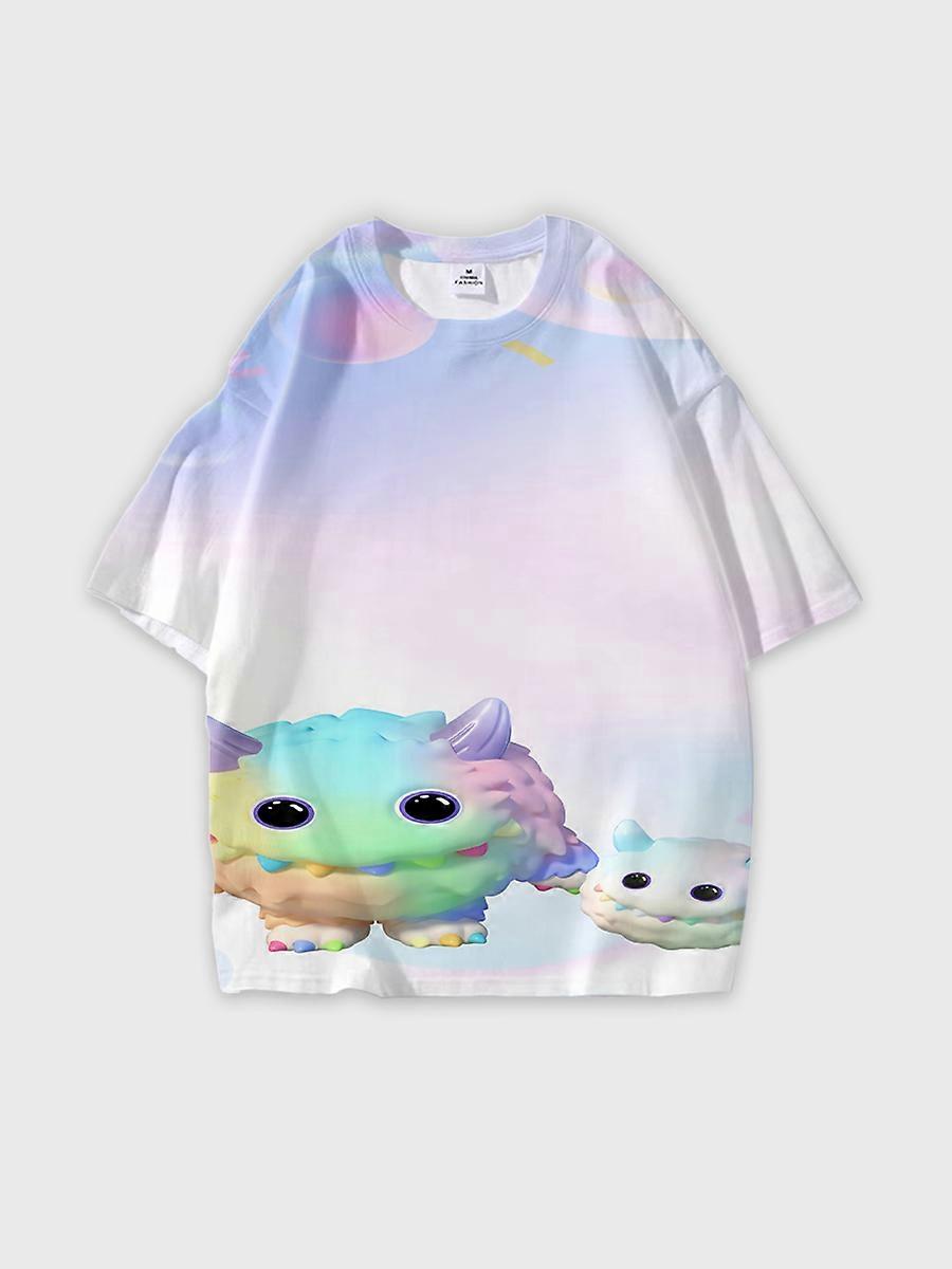 T-shirt round neck Pattern loose short sleeve C2522