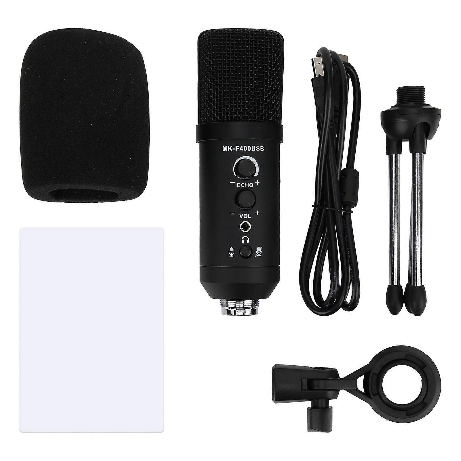 USB Condenser Microphone Computer Recording Sound Card Mic Live Broadcasting Device MKF4000(Flat Head )