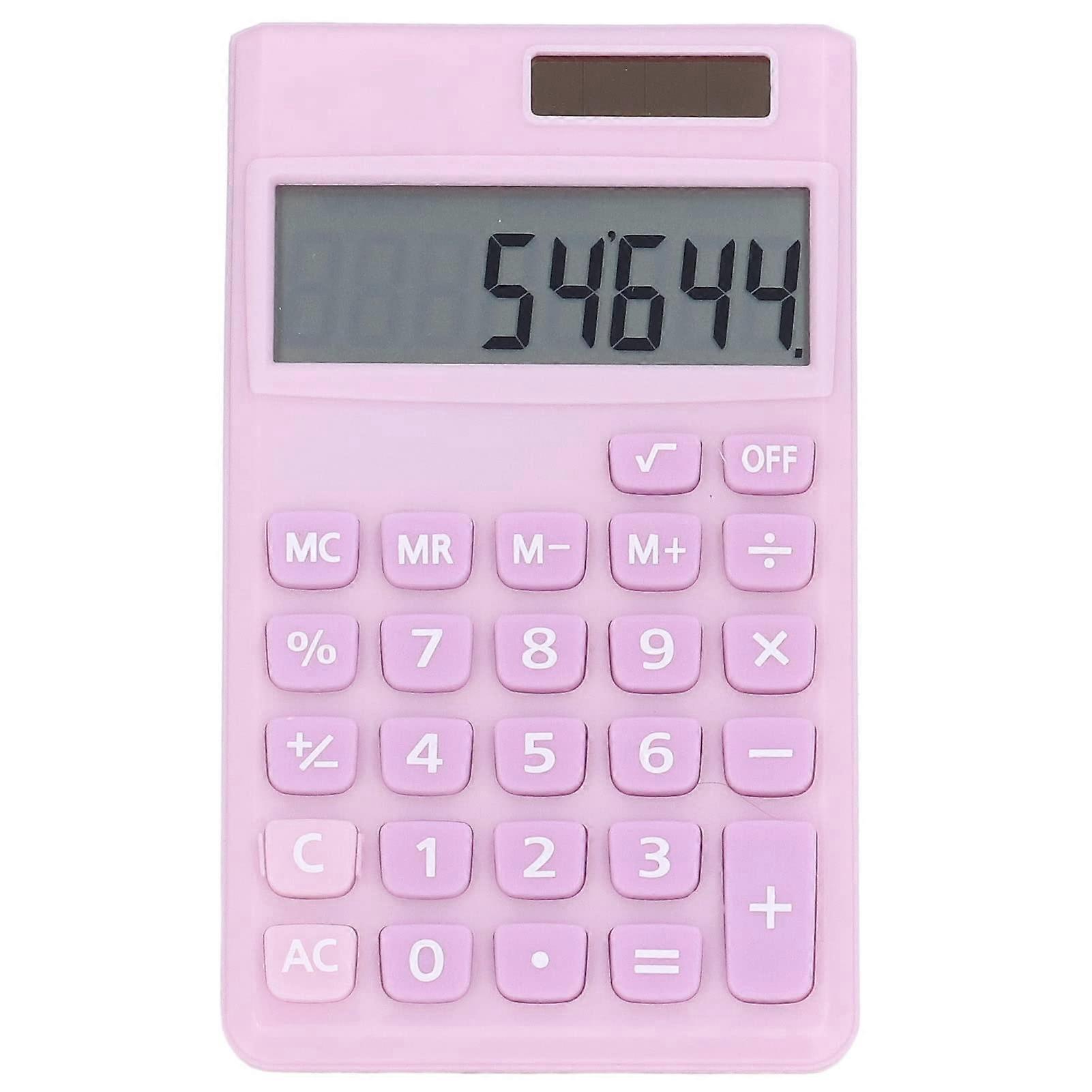 Simple Calculator for Kids, 8-Digit Solar Dual Power Desktop Calculator, Large LCD Display, Sensitive Buttons, Pale Pink-Purple