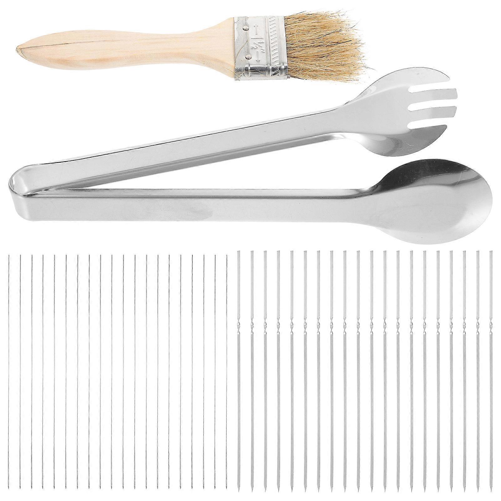 1 Set of Grilling Tools Set Grill Tong Oil Brush Grill Forks Set Outdoor BBQ Tools Set Kitchen Tools