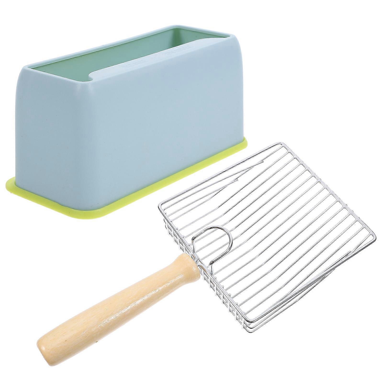 1 Set Sky-blue Stainless Steel Cat Litter Scoop with Fine Filter for Home Use Keeps Floors Clean