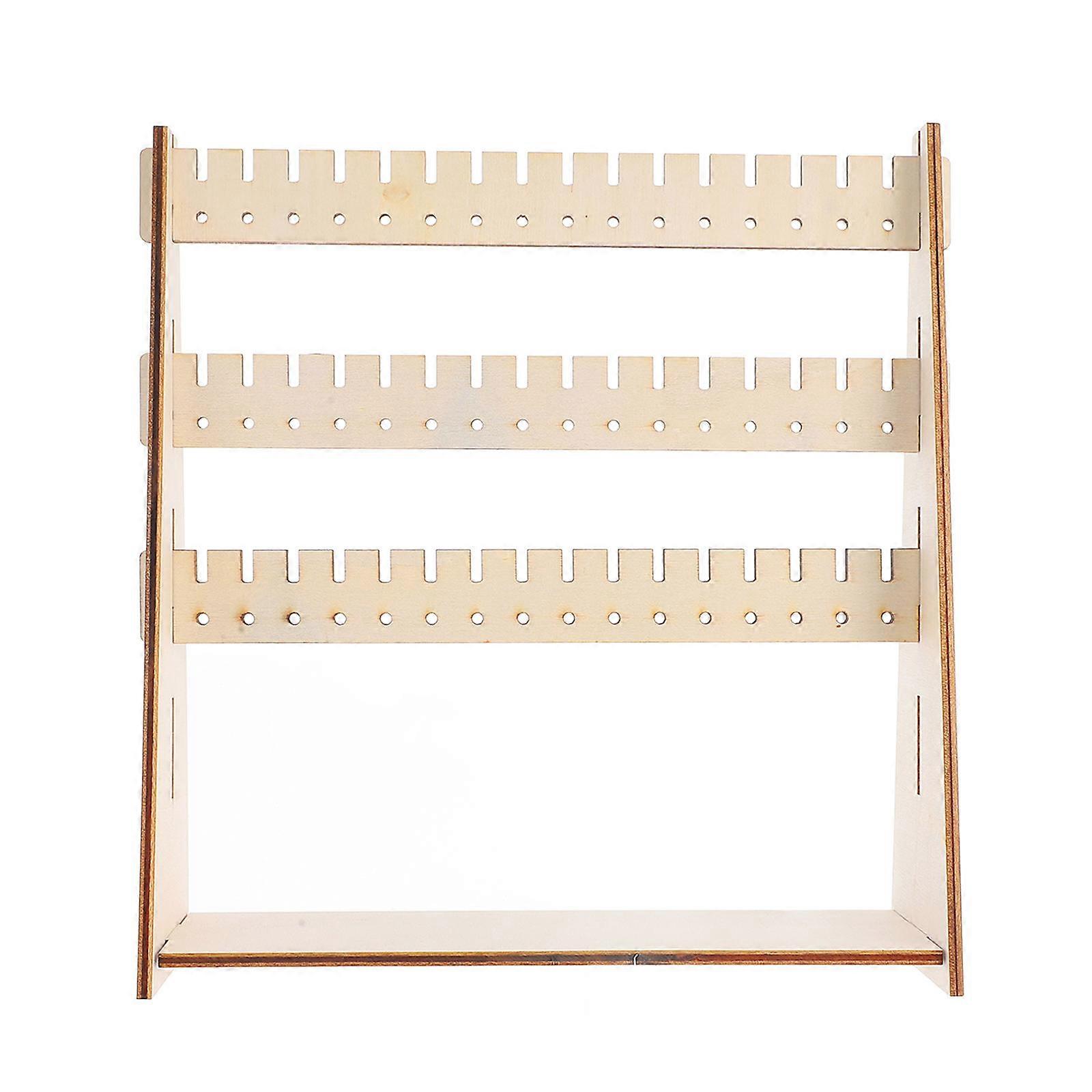 Wooden Earring Display Stand for Jewelry Organization and Showcase in Beige Color Multilayer Design