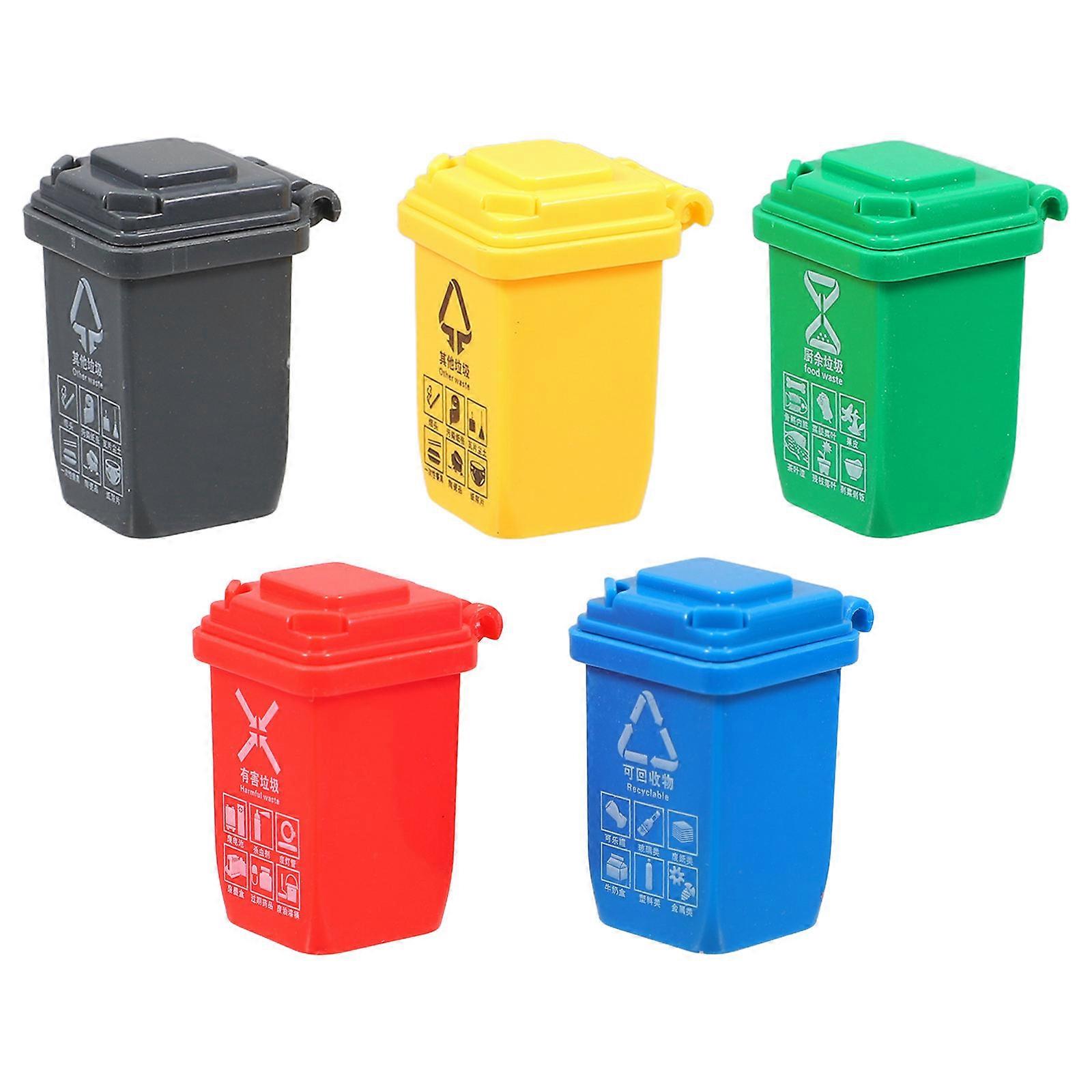 5pcs Educational Waste Sorting Trash Cans Microscopic Scene Decorative Buckets Interactive Dollhouse Garbage Bins for Children's Learning and