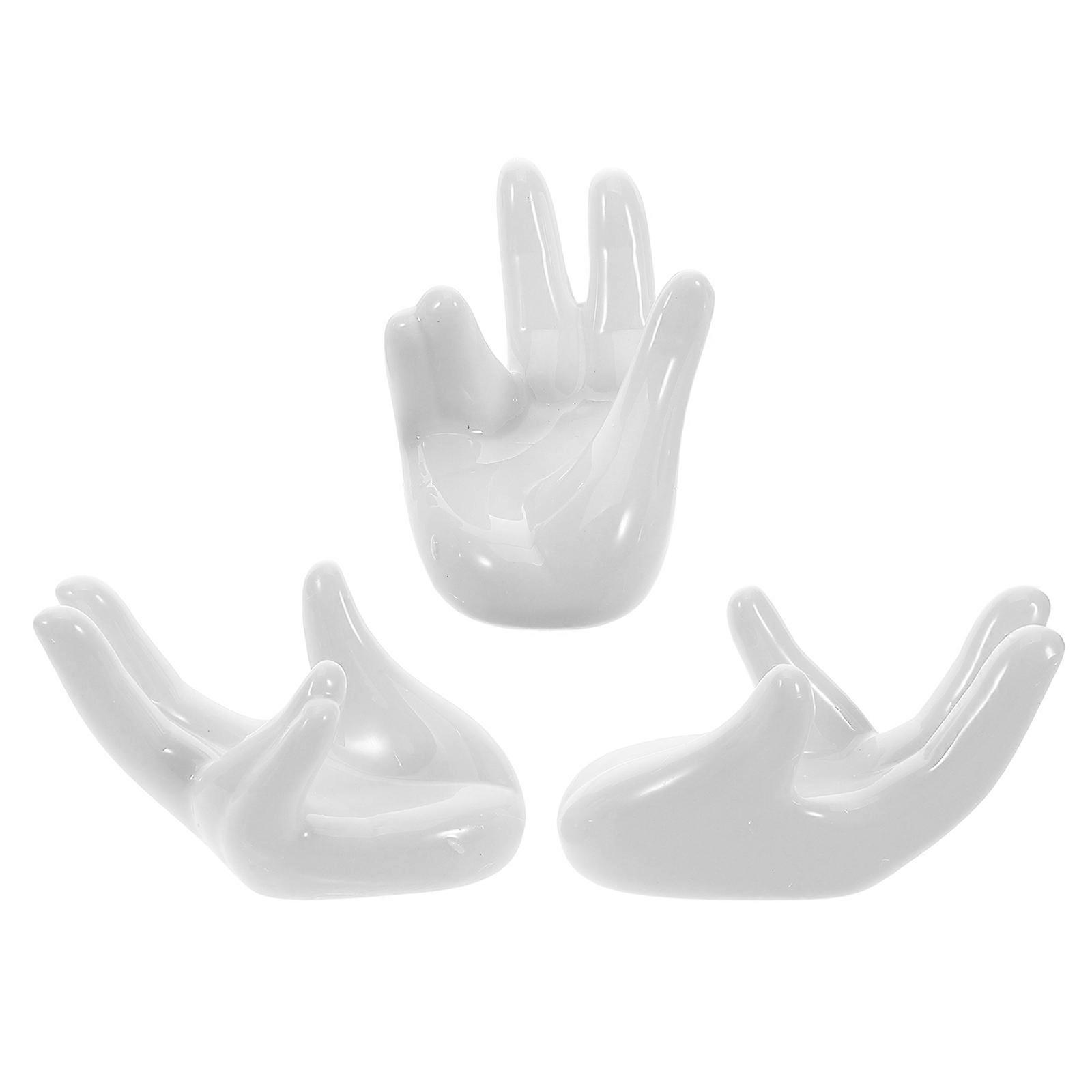 3pcs White Ceramic Hand Shaped Egg Cup Holder for Breakfast Table Multi Functional Use Stand Home Kitchen Ceramic Sponge Holder