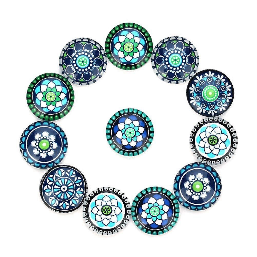 1 Bag 20pcs Flower Pattern Glass Interface Patches for DIY Jewelry Making Material (Blue 18mm)