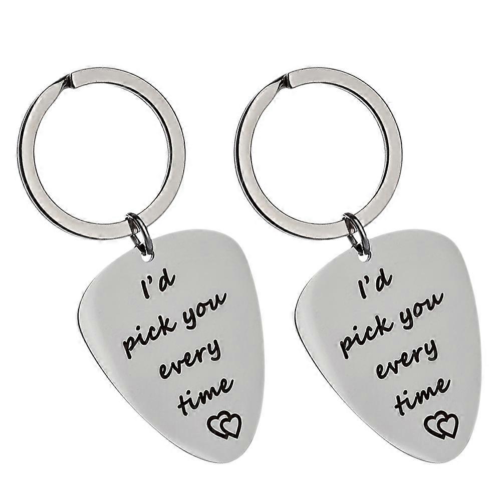 Cute Keychain 1 Set 2 Pcs Detailed Guitar Shape Key Chains Silver Gift Ideal For Couples On Valentine'S Day