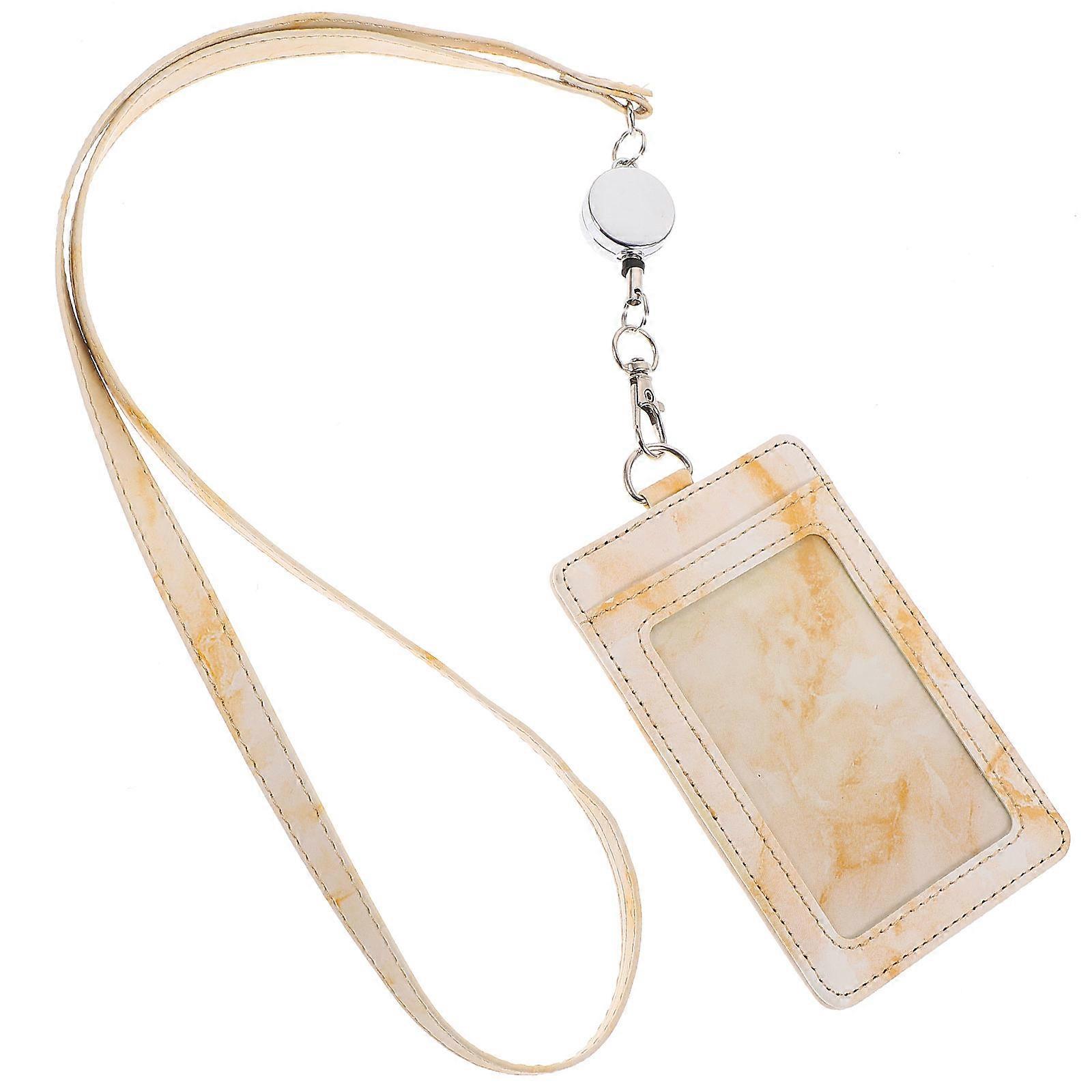 Water-resistant ID Card Holder And Badge Reel For Office Workers Identification In Beige 11X7CM 1 Set