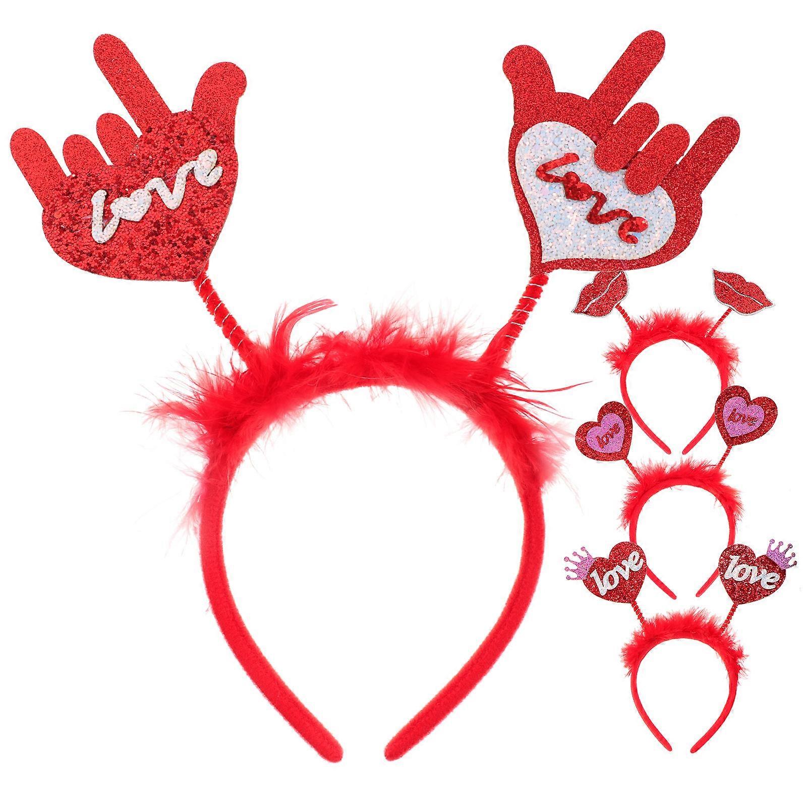 Adorable Heart Shaped Headbands for Party Made of Safe Plastic Red Color Lightweight and Comfortable Fits All Styles 4 Pieces