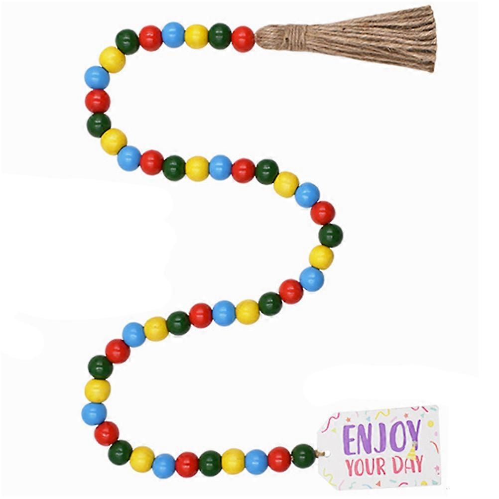 Beaded Garland with Tassel for Decoration Multi Color Wooden Beads Ornament for Birthday Party 10 Inches