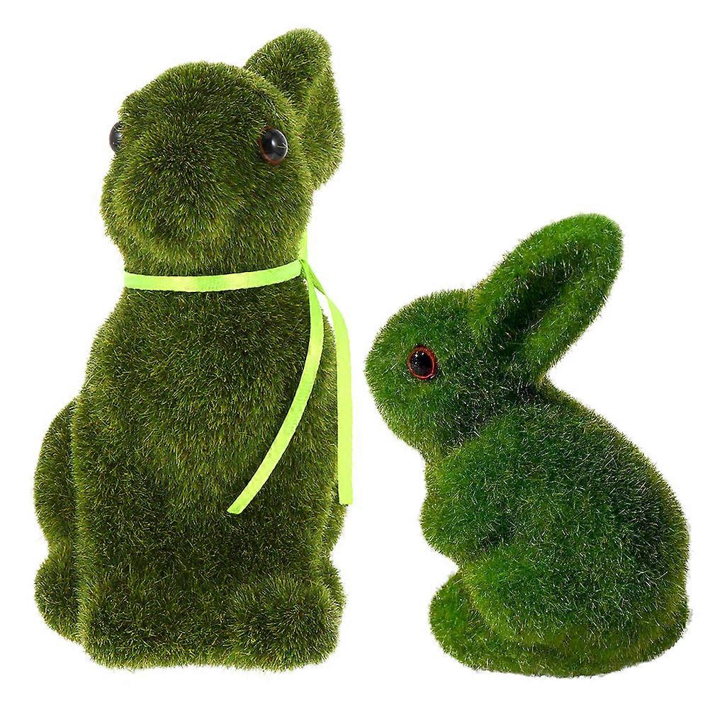 Bunny Shaped Topiary 2Pcs Artificial Flocked Rabbit Sculpture For General Users Easter Celebration Home Office Desk Decoration