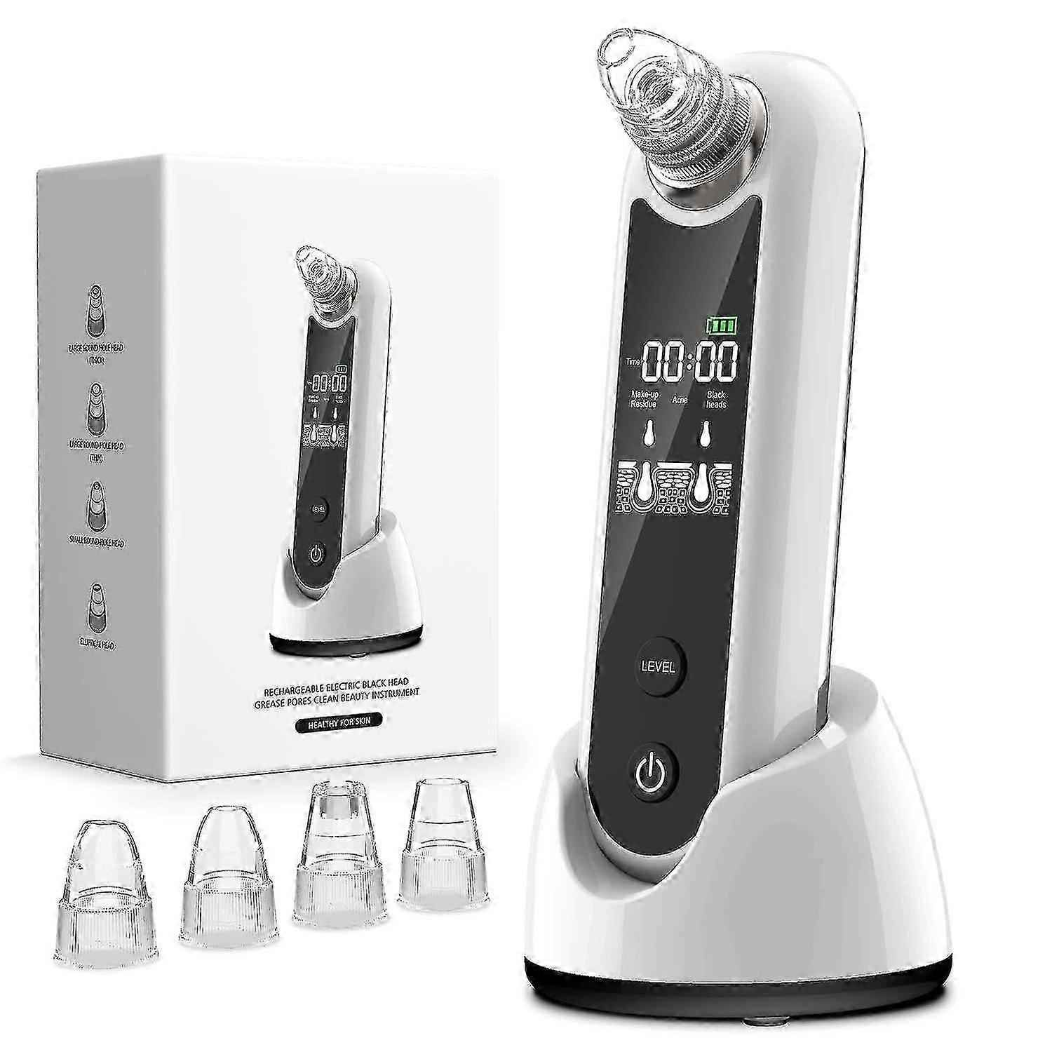 Rechargeable White Blackhead Remover with LCD Screen - Effective Pore Vacuum