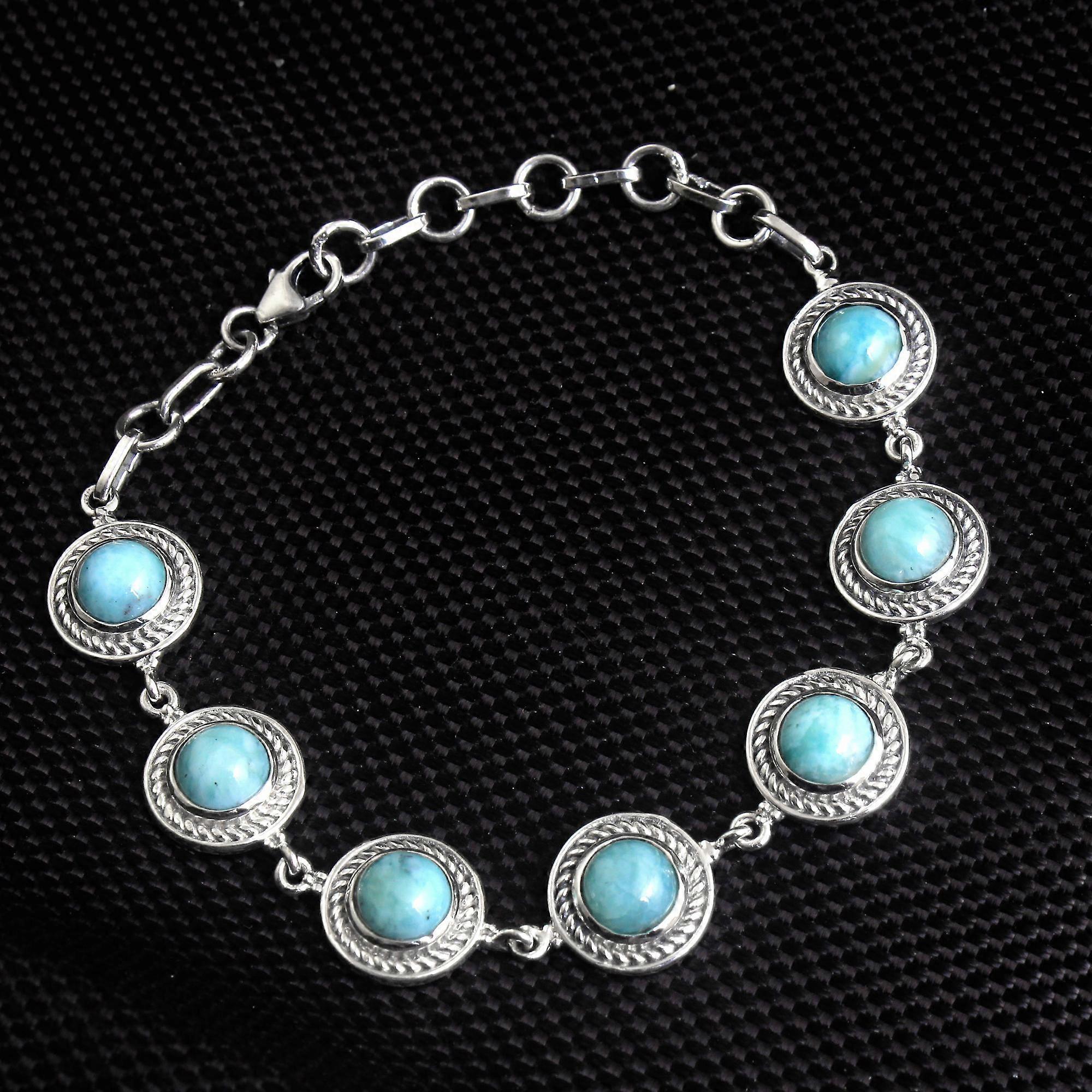 Natural Larimar Gemstone Solid 925 Sterling Silver Handmade Bracelet Statement Jewelry