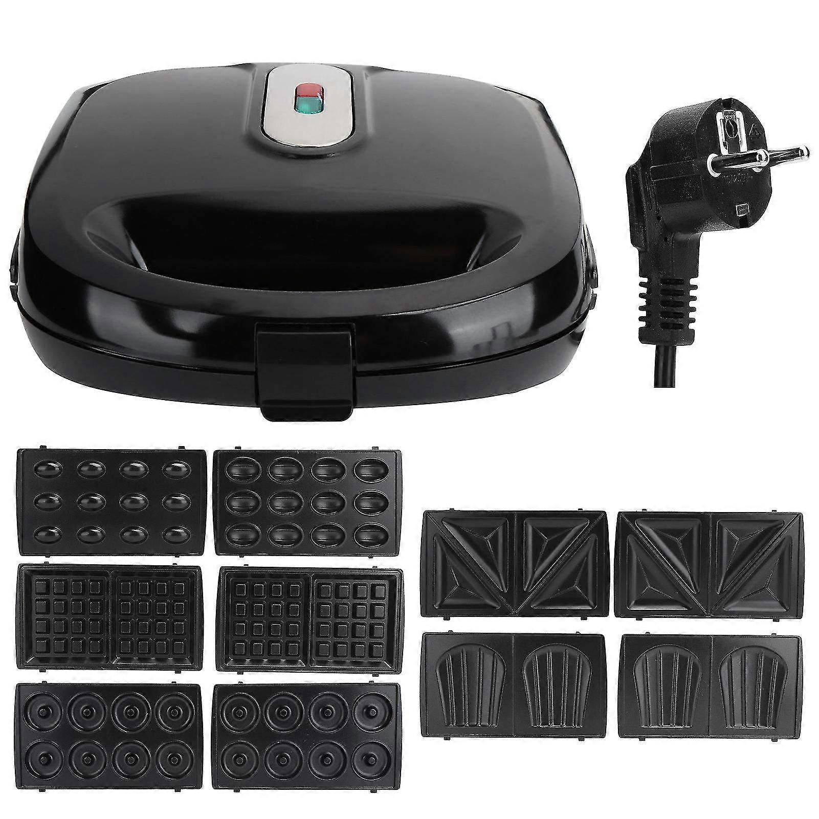 750W 6-in-1 Electric Breakfast Maker - Waffle, Donut, Sandwich & Panini Machine with EU Plug 220V for Quick Delicious Meals