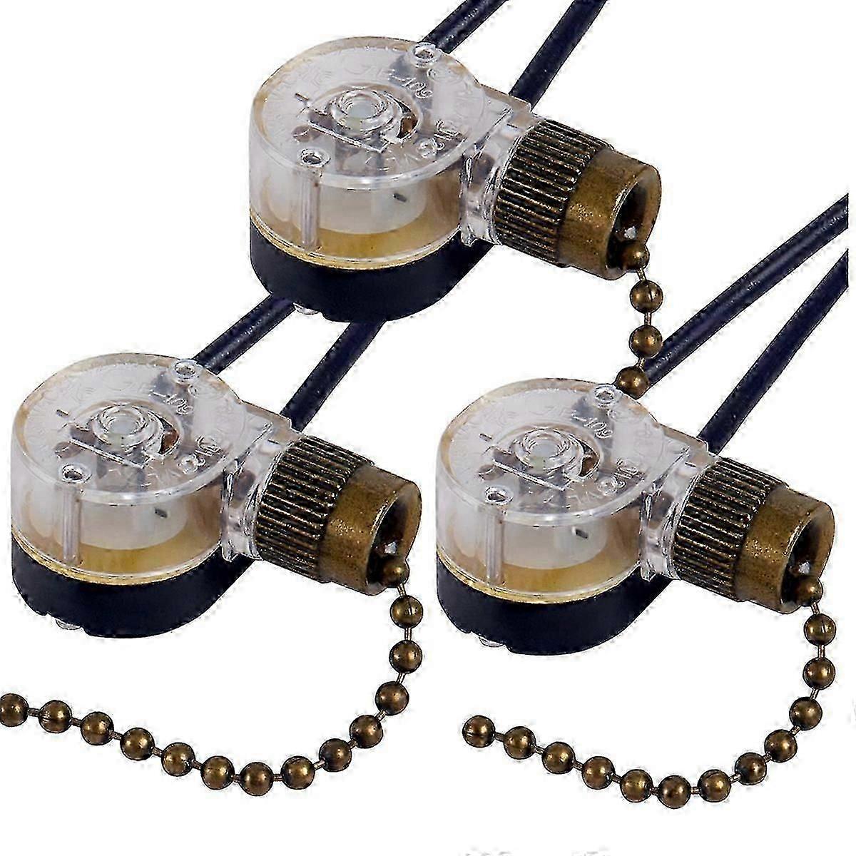 3Pack Ceiling Fan Light Switch ZE-109 Fan Switch Ceiling Pull Chain Switch Replacement (Bronze)