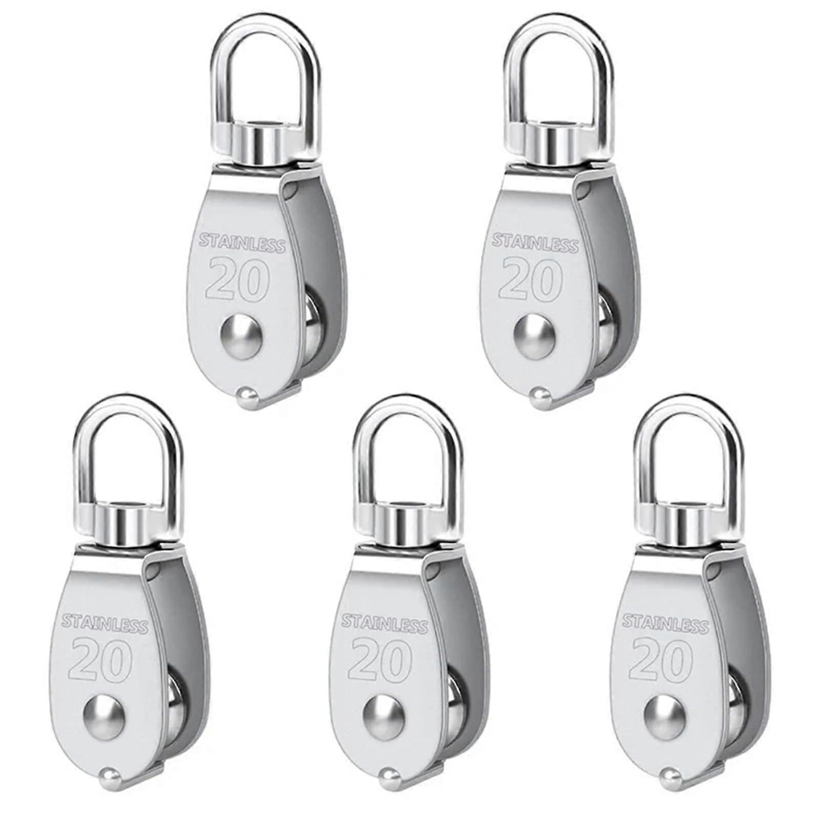 Bearing Pulley 5PVS Model, 304 Stainless Steel Single Pulley Block, M20 Size, Heavy Duty Swivel Rigging Wheel