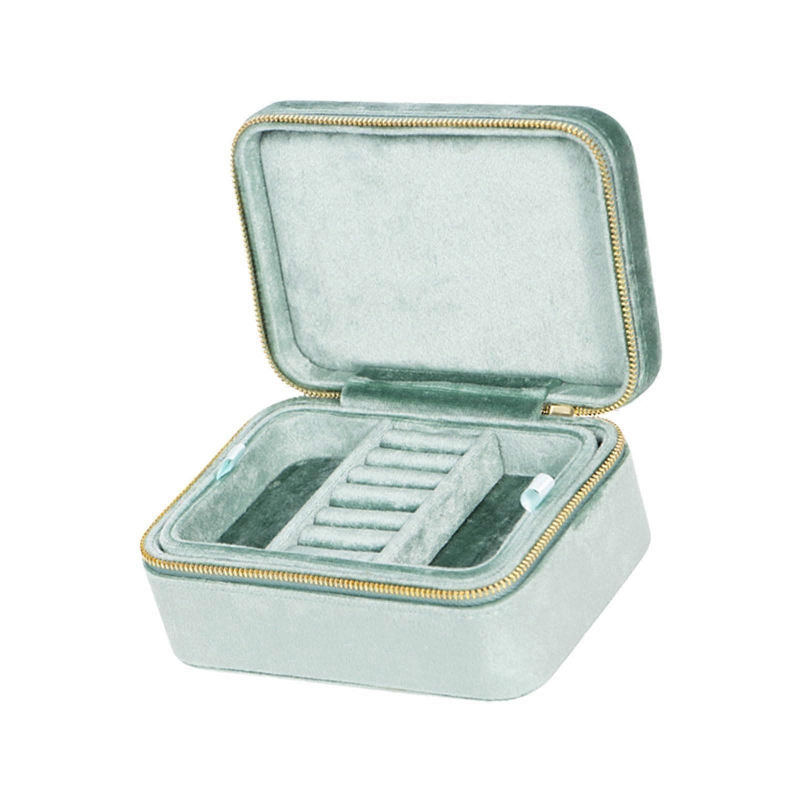 Elegant Small Jewelry Box With Velvet Texture, Double-Layer, Portable, Travel-Friendly, Daily Use, Green
