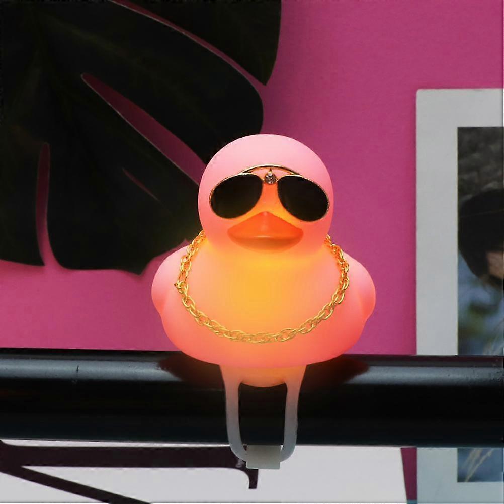 Pink Duck Car Ornaments Car Dashboard Decorations Cool Glasses Duck with Propeller Helmet Gold Chain
