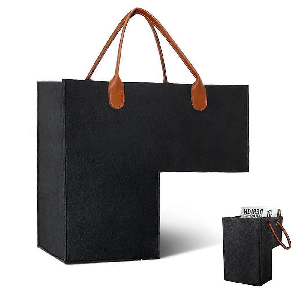 Stair Basket Felt LShape Stair Baskets with Handles Large Foldable Storage (Black)