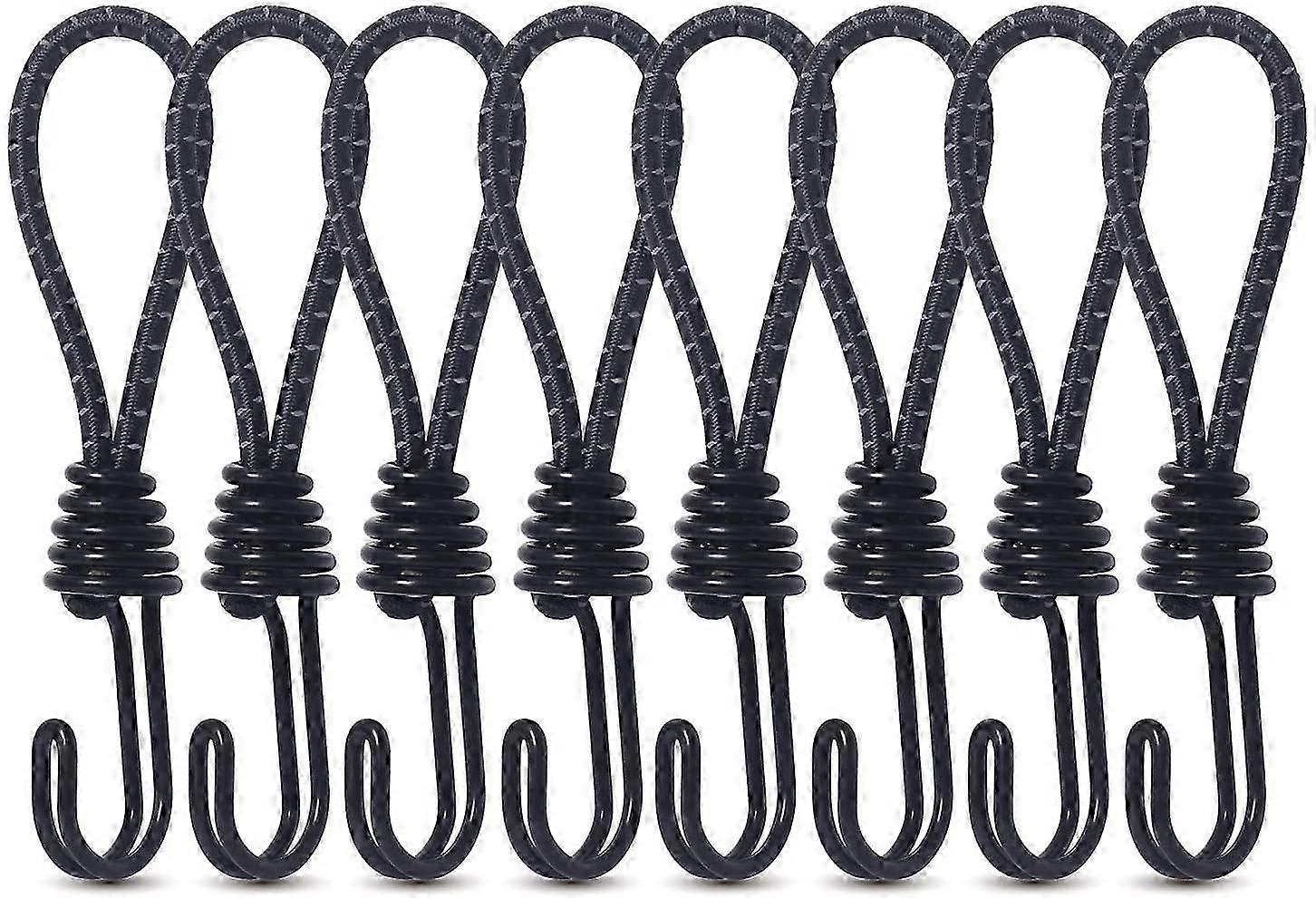 8PCS 8mm Bungee Cord Hooks, Black Anti-Rust Spiral Wire Hooks (Yellow)