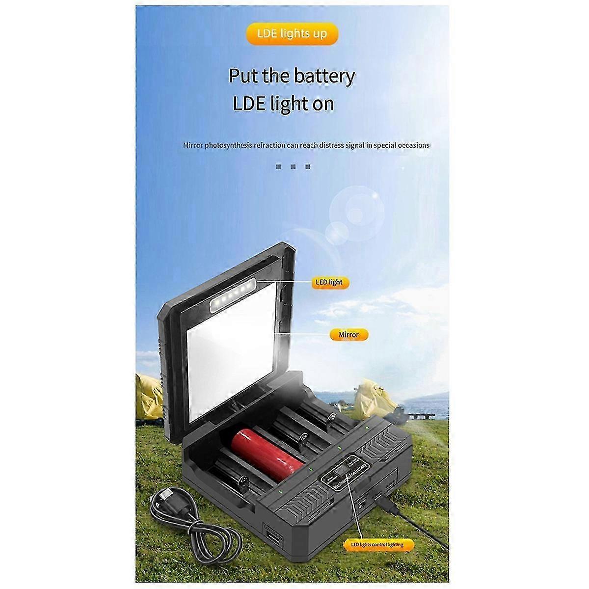 Solar 18650 Charger with Type-C Multi-Function for Lithium Batteries & Four Charging Slots - Smart Outdoor Charger