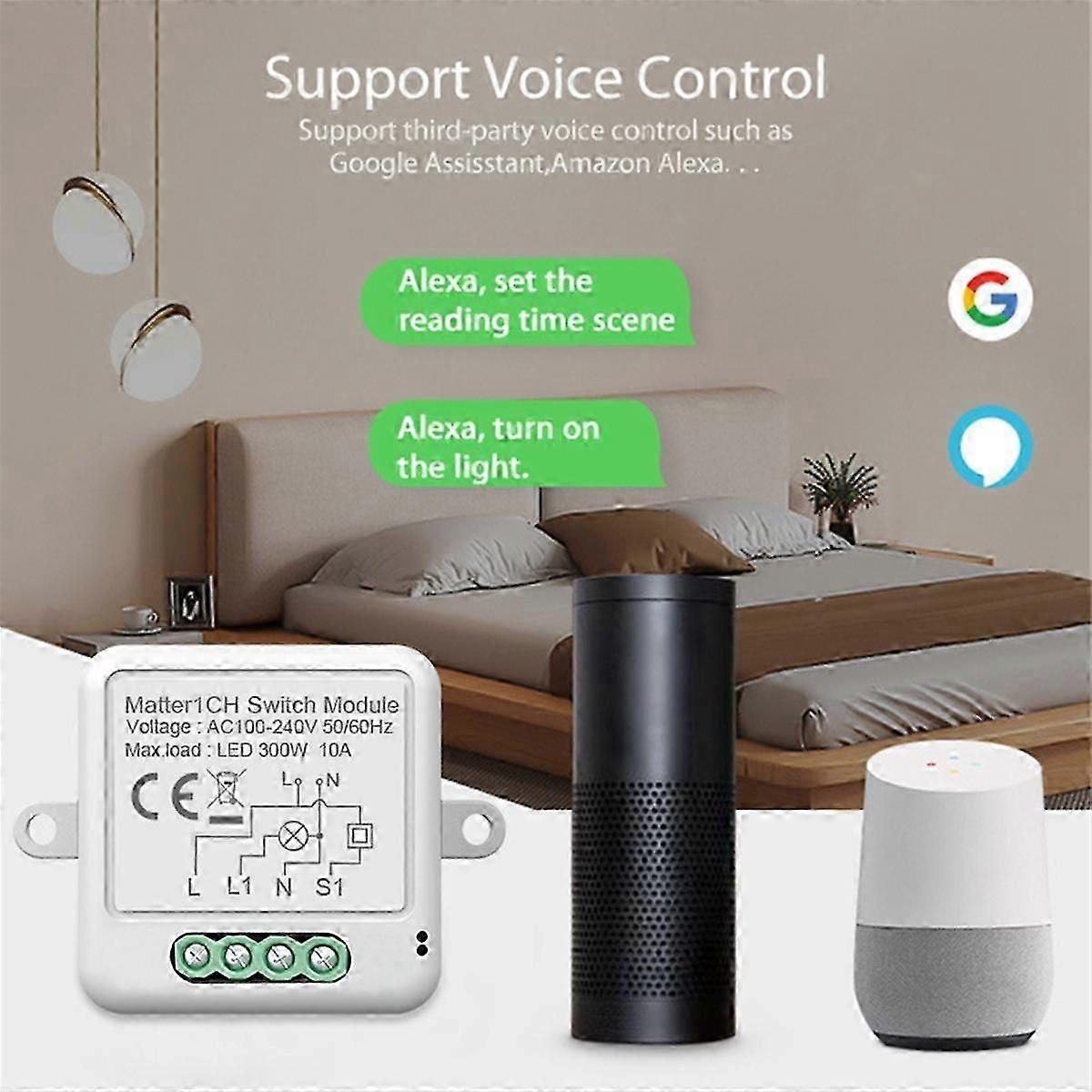 WiFi Smart Switch 10A Smart Home Automation Relay Module - Compatible with Tuya Smart Life, Works with Alexa & Google Home for Matter Brand