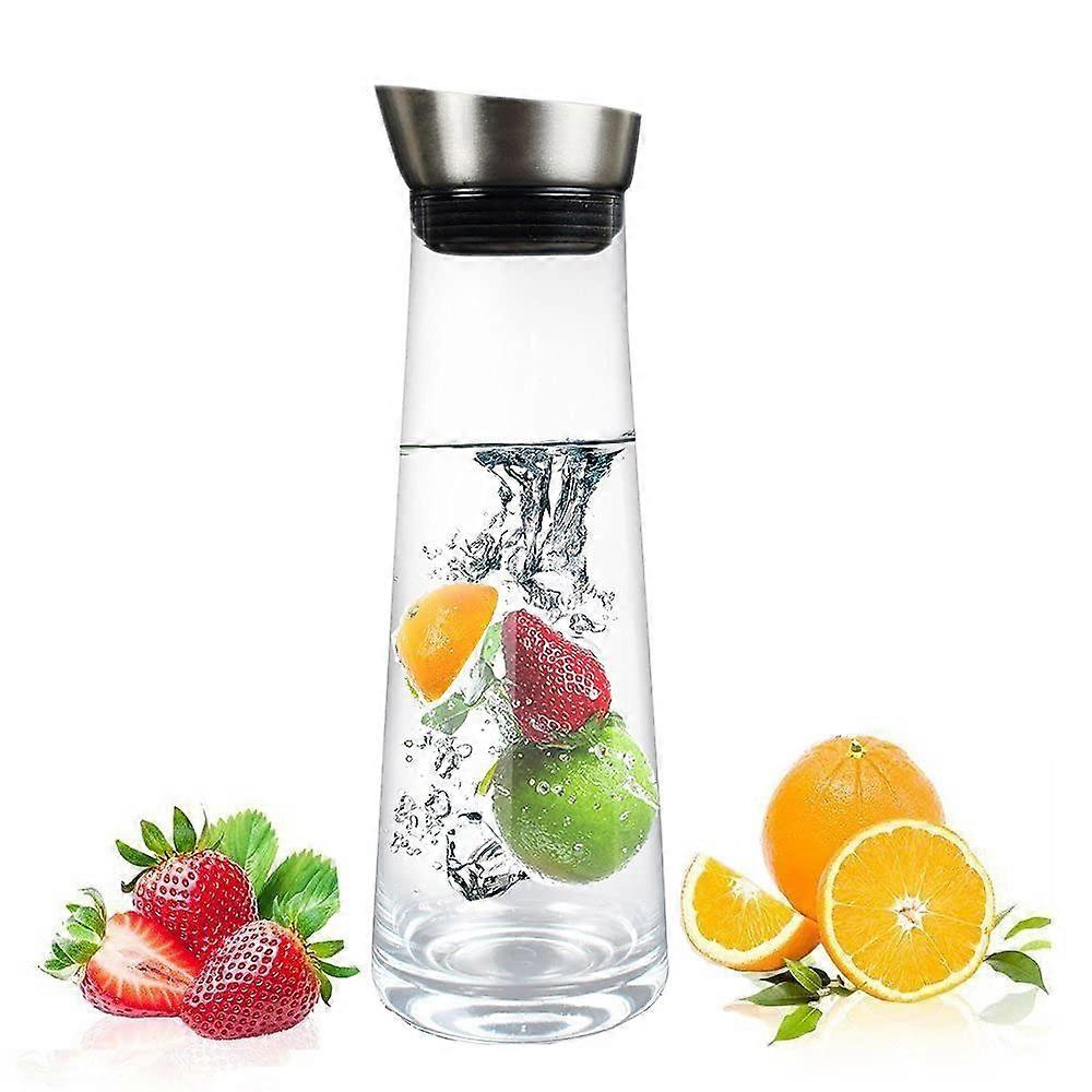 Water Carafe 1.5L Borosilicate Glass Iced Tea Pitcher With Stainless Steel Lid Classical Jug For Infusing Water, Juice
