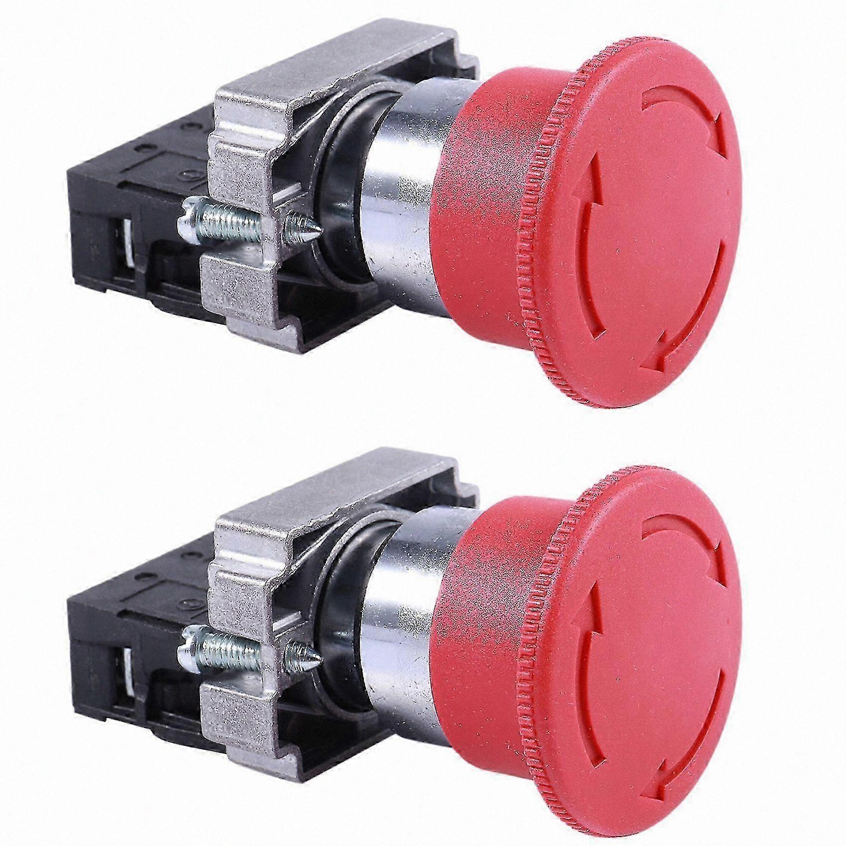 2 Pack 22mm NC Red Mushroom Head Emergency Stop Button Switch 600V 10A