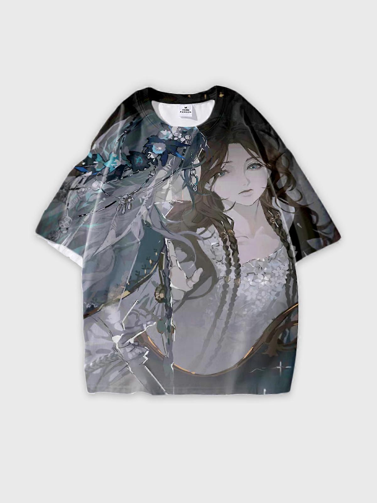 T-Shirt Round Neck, Loose Short Sleeve Pattern Graphic Tee, Unisex Summer Casual Top U1749