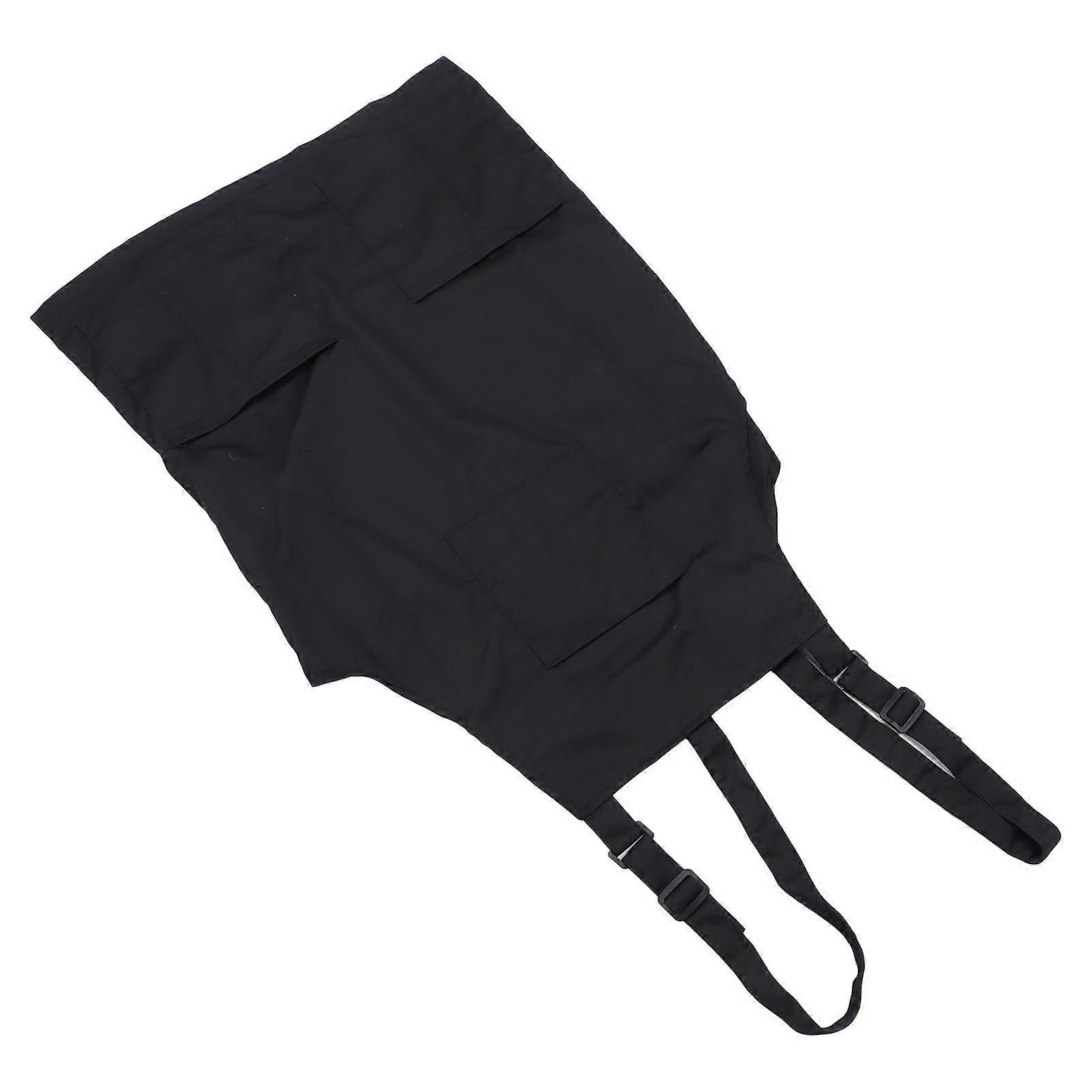 Black Polyester Kitchen Apron with Pockets Adjustable Strap Unisex