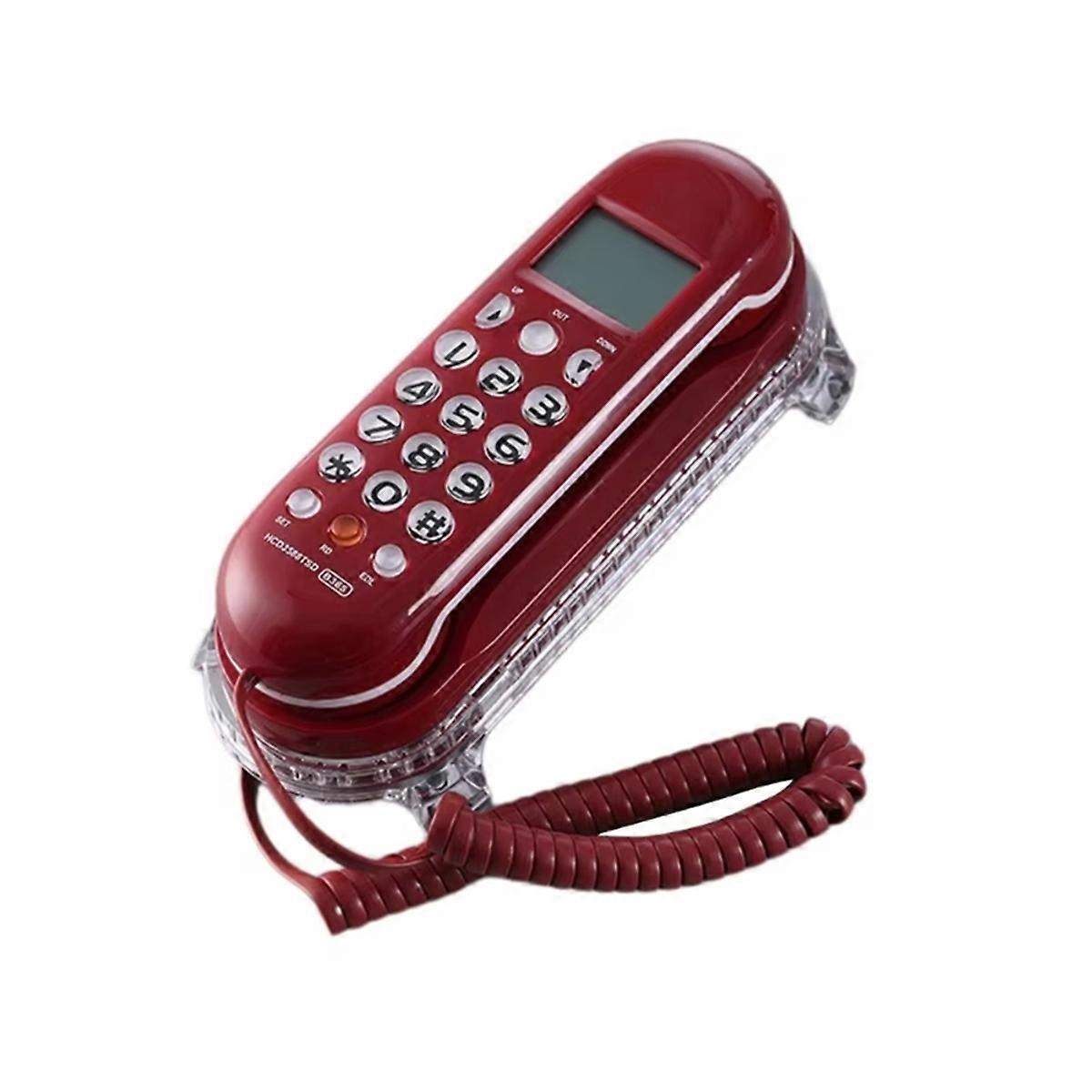 Crystal Base Mini Telephone Fixed Landline Phone B365 Small Wall Mounted Phone Improved Display Feature Red