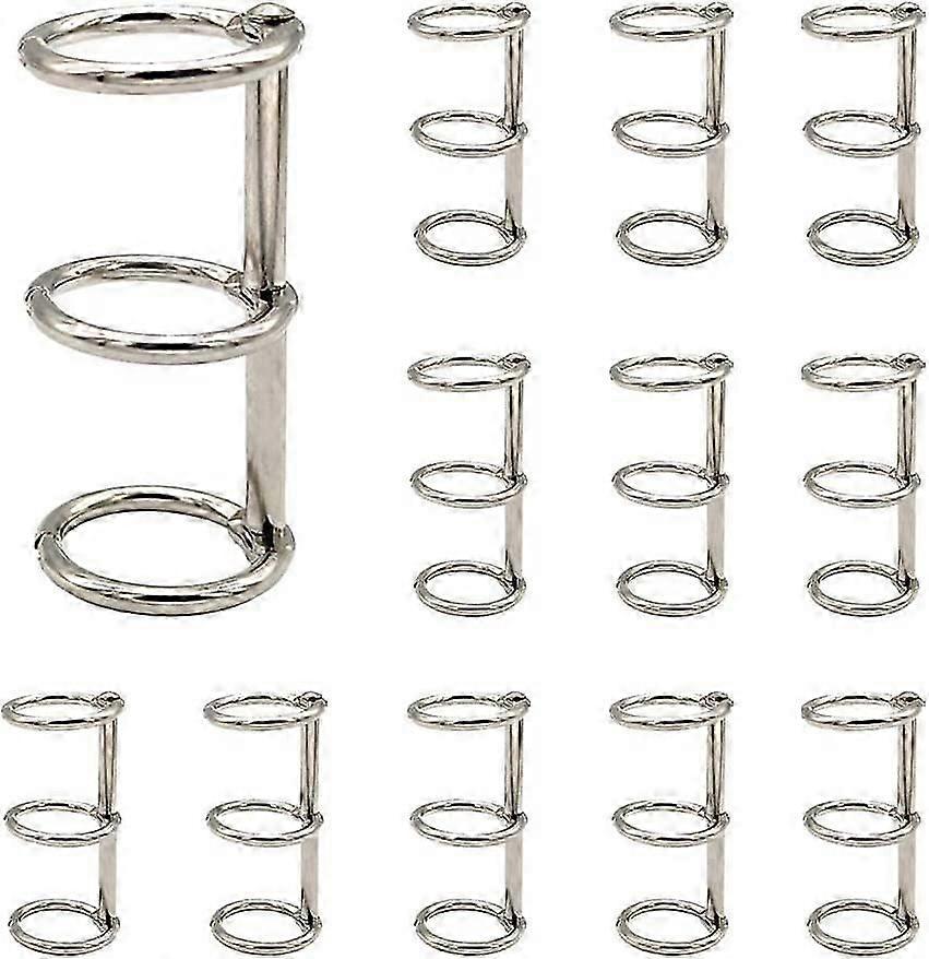 12 stk sølv bogringe, 3 huller metal løse bladbinderinge, ring snap split hængslet