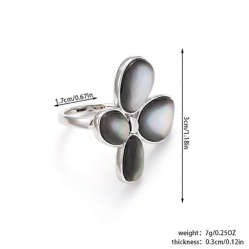 Quiet luxury abalone shell irregular petal ring, exaggerated adjustable ring for ladies-Black