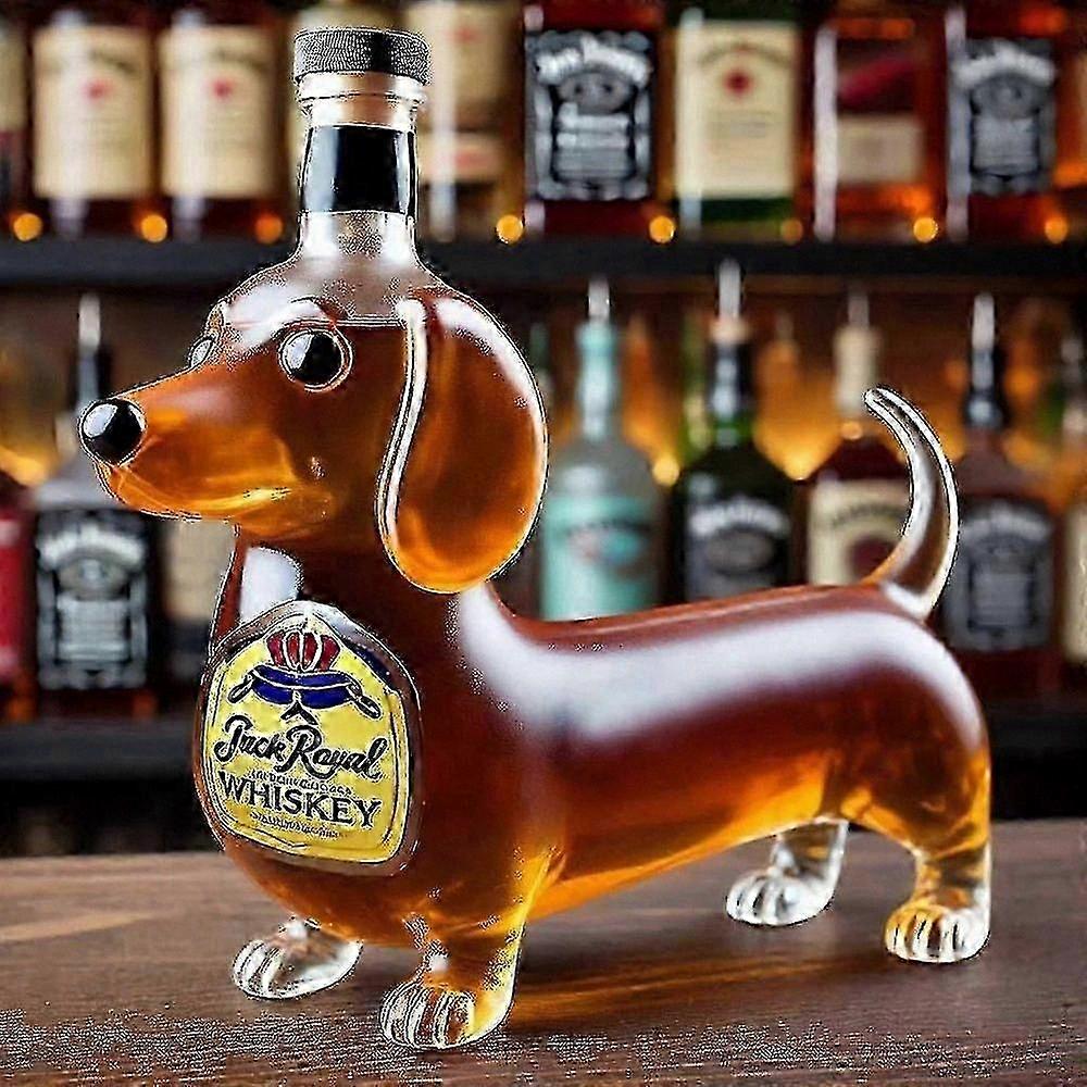 Whiskey and Wine Decanter Bottle with Glass Dachshund Design for Bar Decor