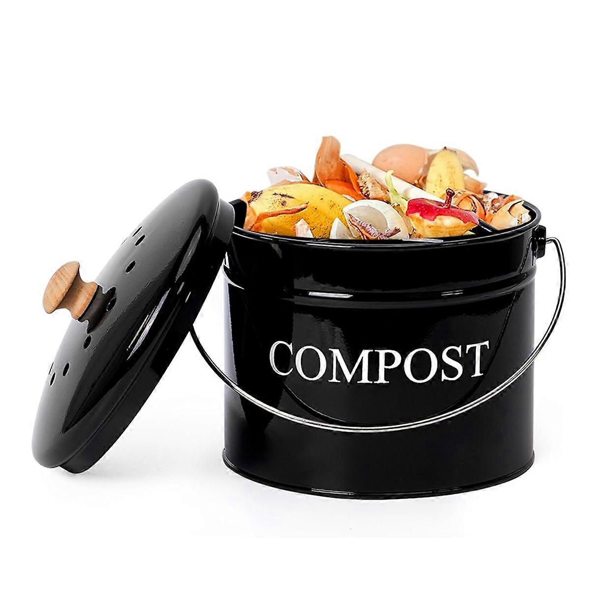 Kitchen Compost Bin for Kitchen Countertop, 1Gallon Compost Bucket for Kitchen with Lid, Black