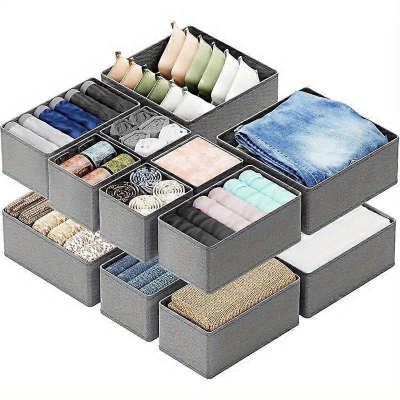 Clothes Storage Box Foldable Multifunction Closet Organizer 12 Piece For Pants Socks Underwear Light Gray Various Sizes