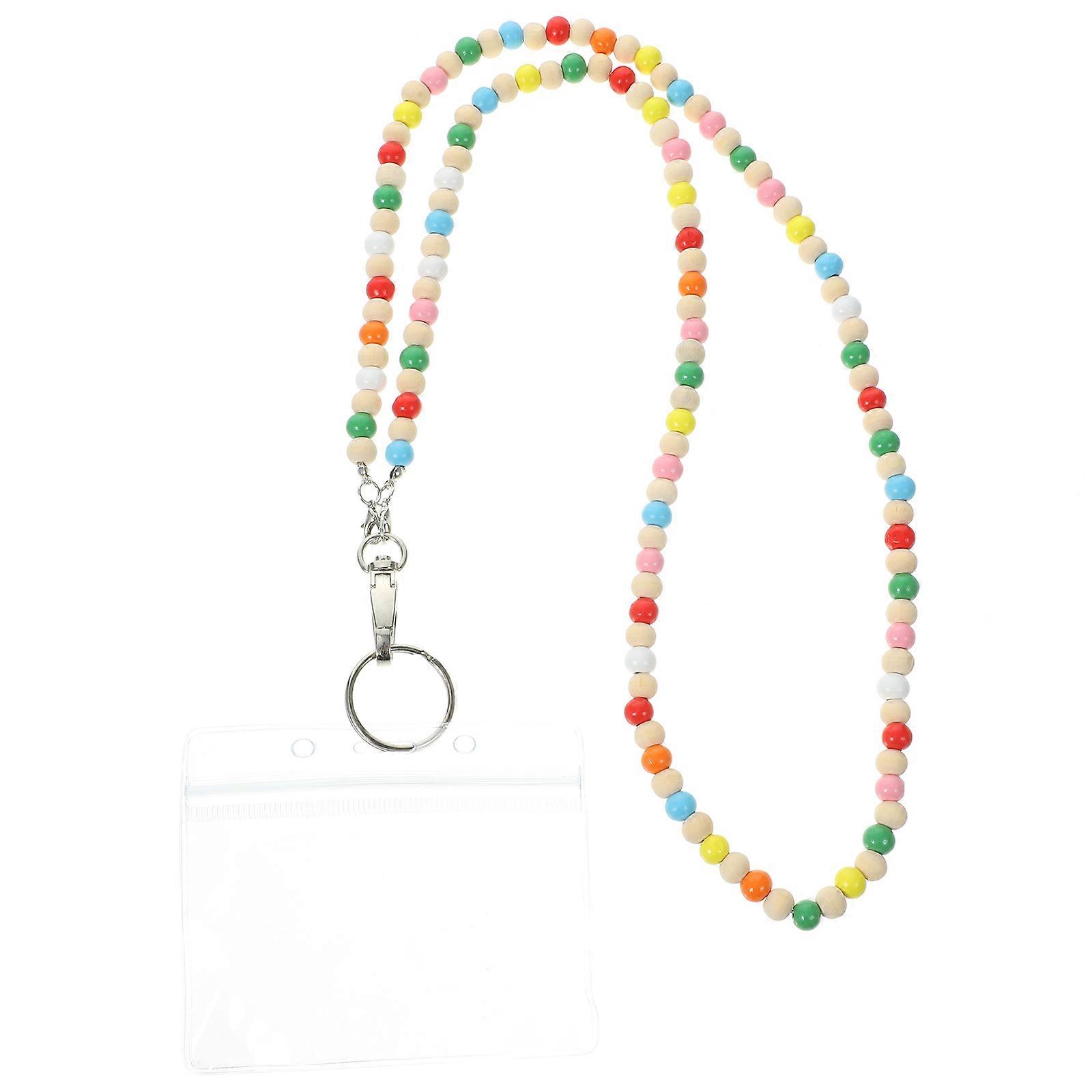 Beaded Lanyards with Id Holder for Badge Use 2Pcs Wooden