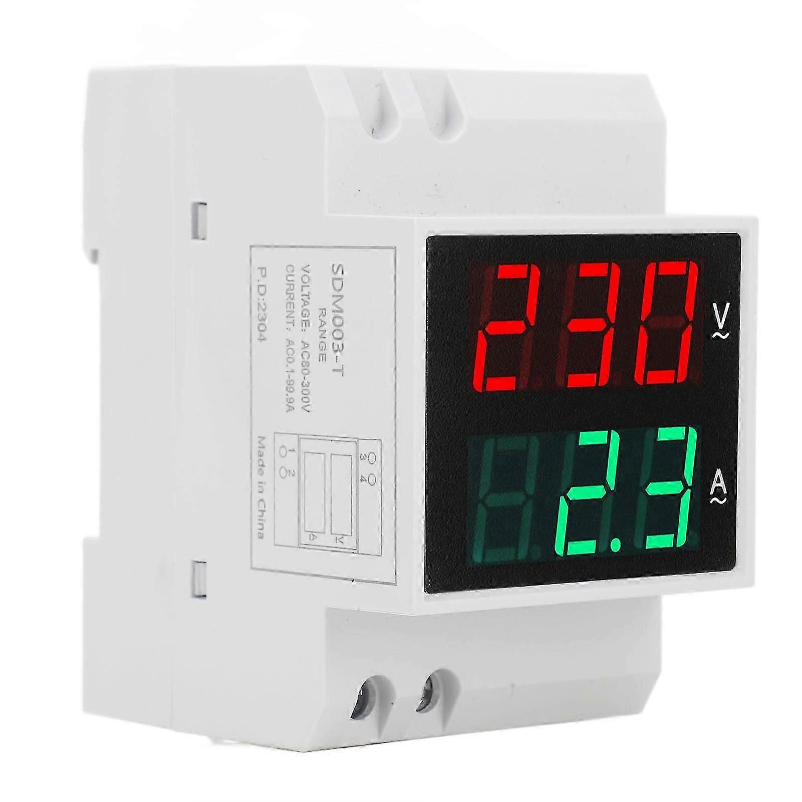 AC DIN Rail Meter Single Phase Dual LED Display Voltmeter Ammeter Voltage Current Meter AC80300V 0.199.9A