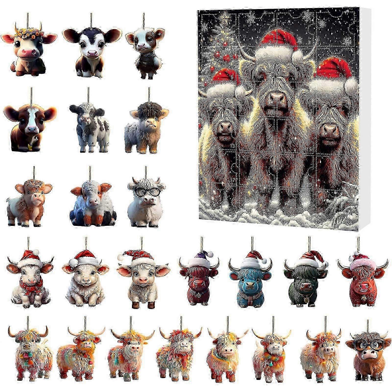 Christmas Advent Calendar 2025 24 Days Of Christmas Advent Calendar With Cow Christmas Ornament Cow Pendants Surprise Christmas Countdown Calendars