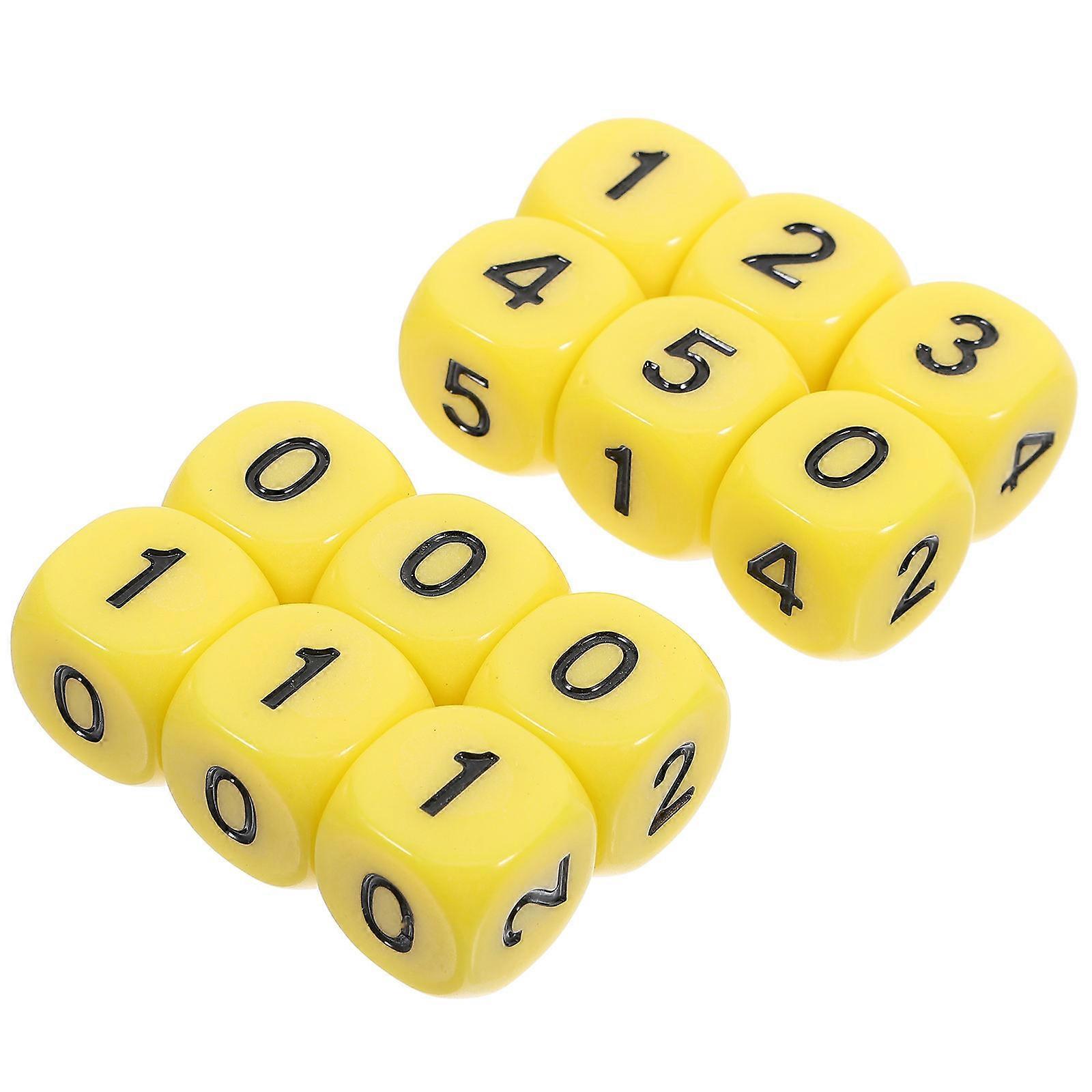 Digital Number Dices for Game Use 12Pcs Acrylic Yellow Board Game Accessory
